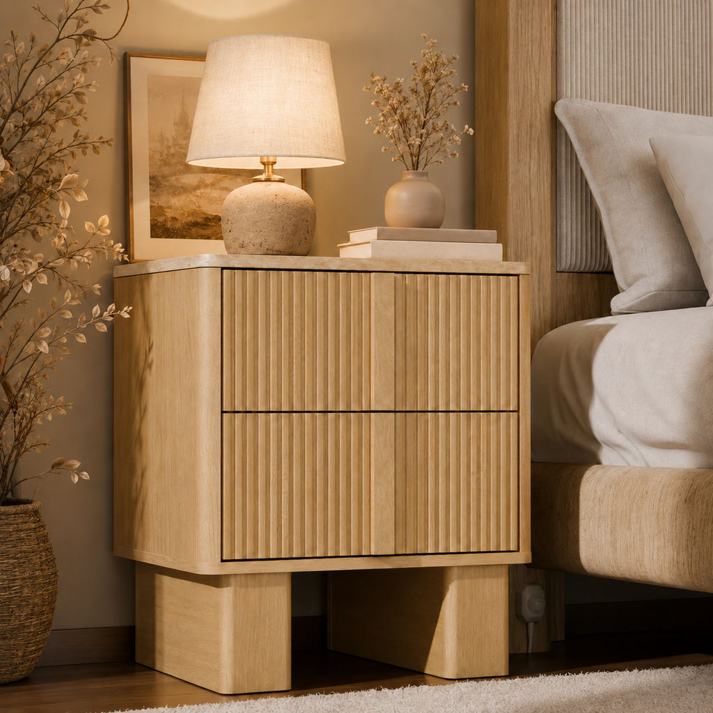 Nightstand With Charging Station And 2 Storage Drawers