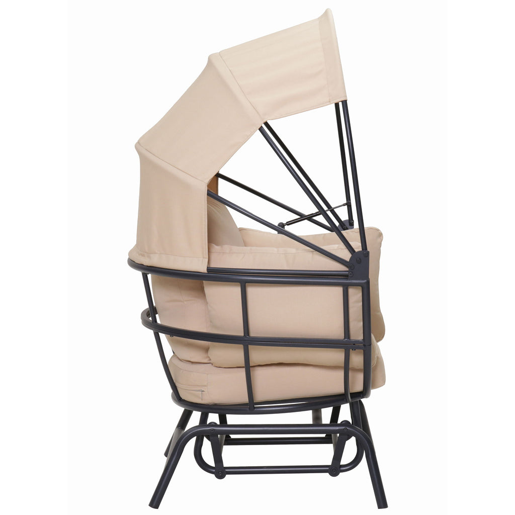 Egg Chair With Cushion And Retractable Canopy - Black / Taupe