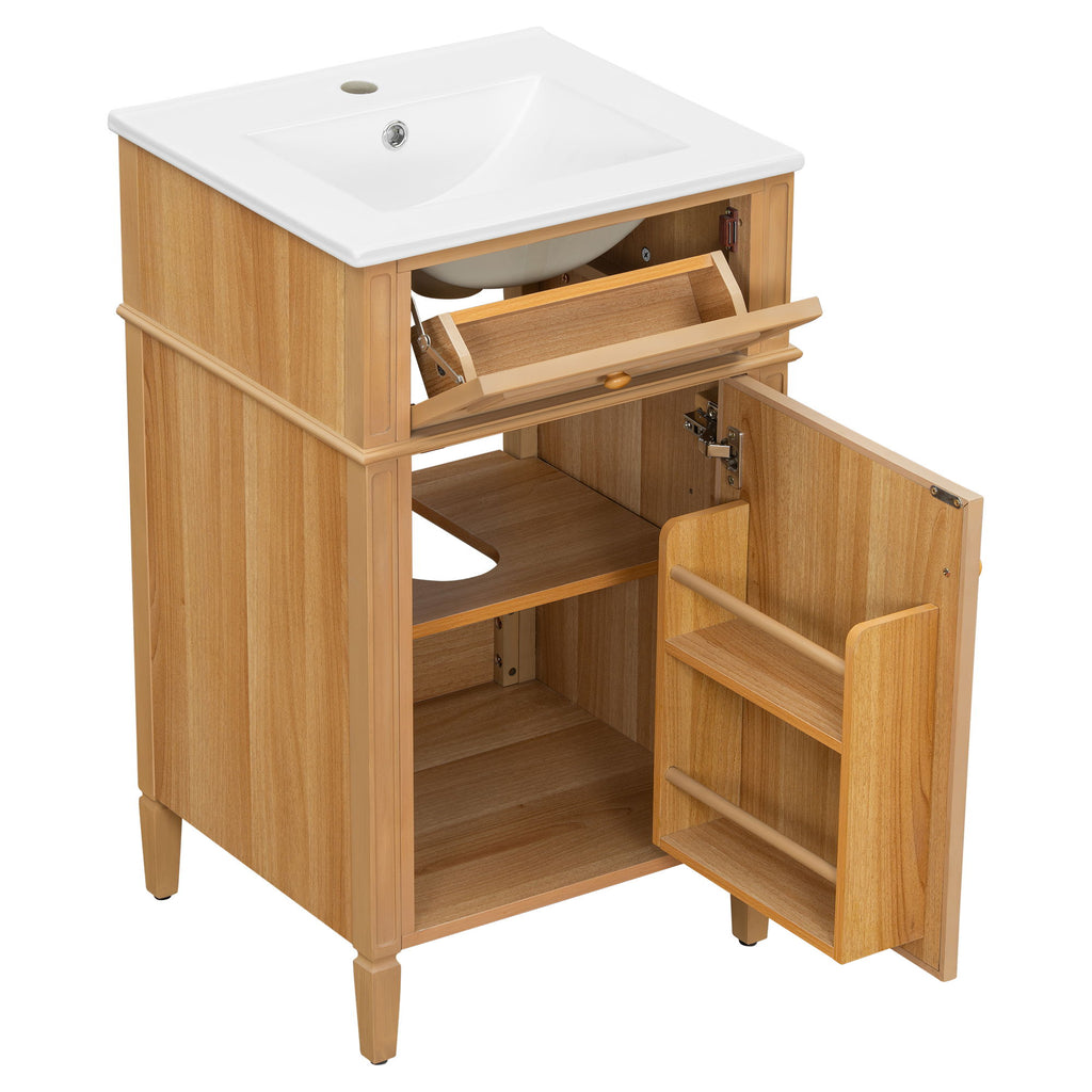 20" Bathroom Vanity With Sink, Adjustable Shelf, Tilt Out Drawer, Freestanding Cabinet - Wood