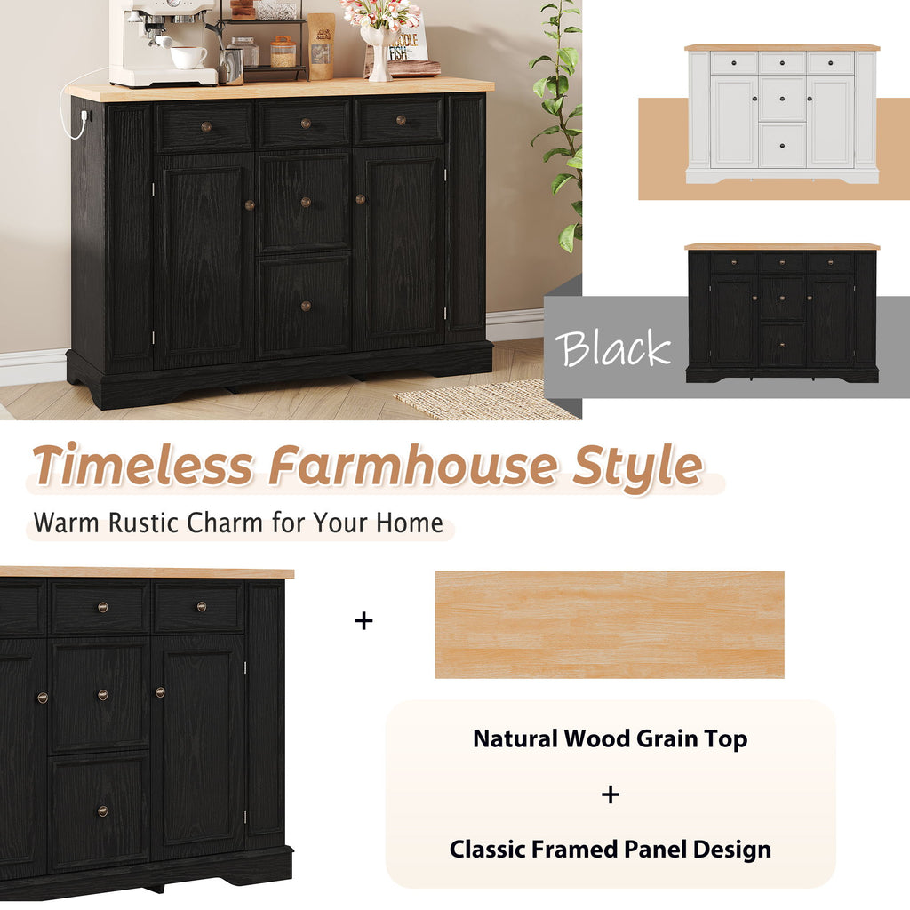 Sideboard Buffet Cabinet With 5 Drawers, 2 Cabinets, Adjustable Shelves