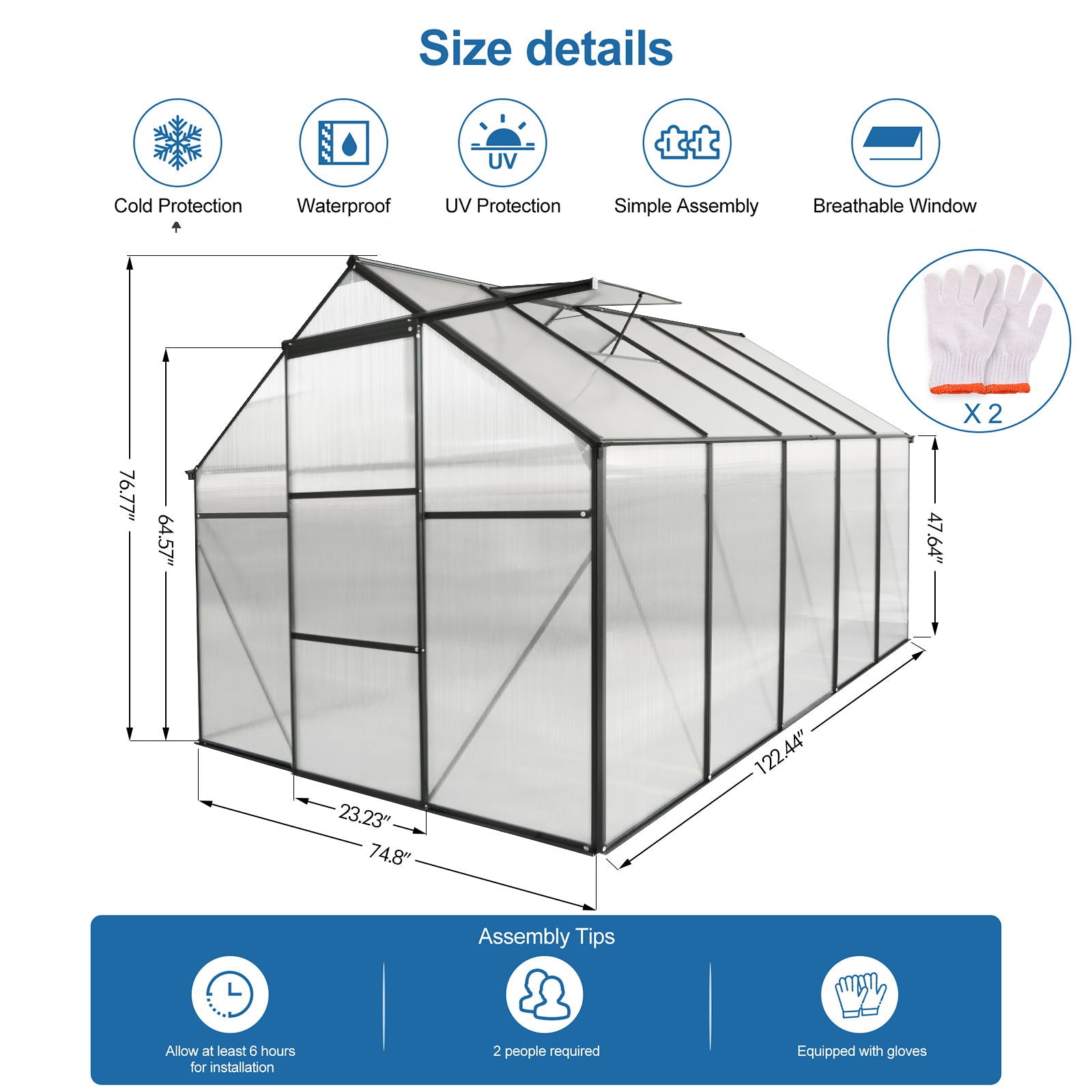 Polycarbonate house Raised Base And Anchor Aluminum Heavy Duty Walk-In houses For Outdoor Backyard In All Season