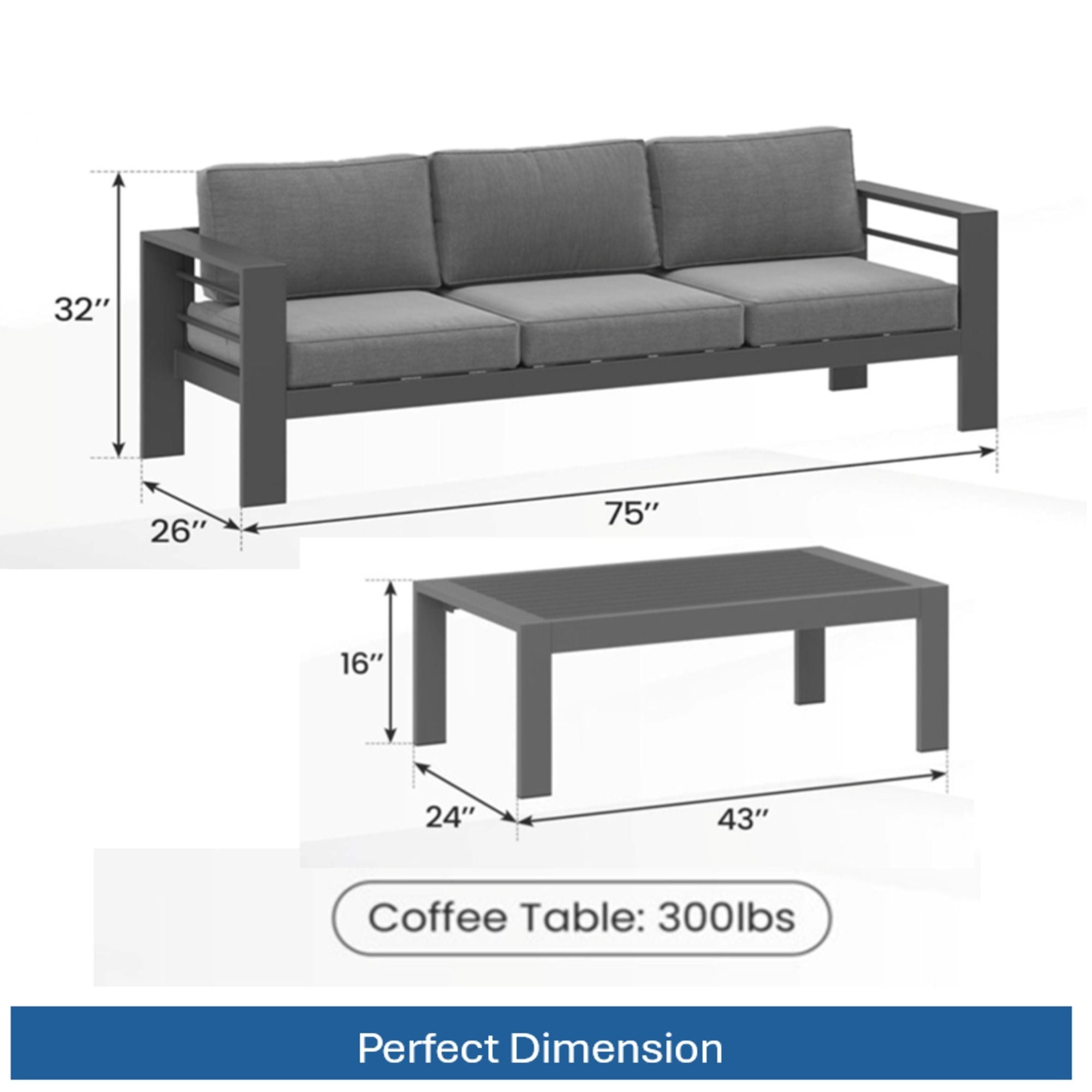 Outdoor Patio Set All-Weather With Thick Cushions