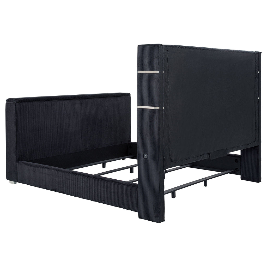 Judah - Eastern King Wingback TV Bed With Motorized Lift And Flame Visualizer - Black