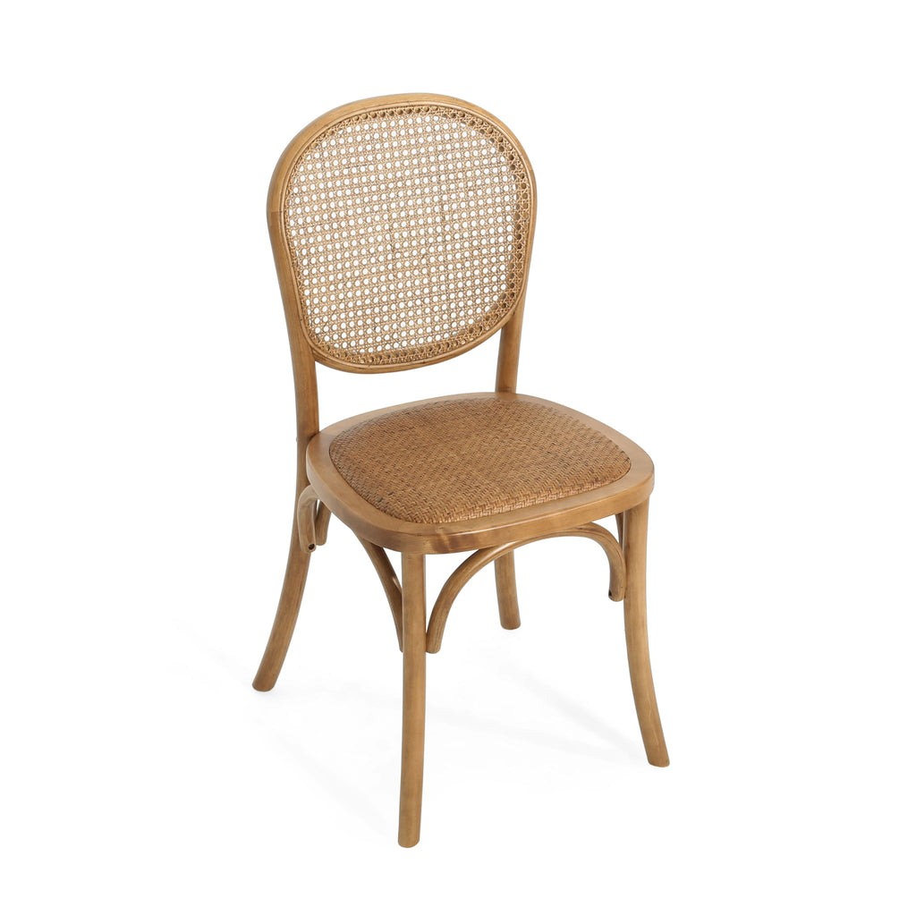 Oval Dining Table Set With 4 Birch Rattan Chairs - Brown / Light Brown