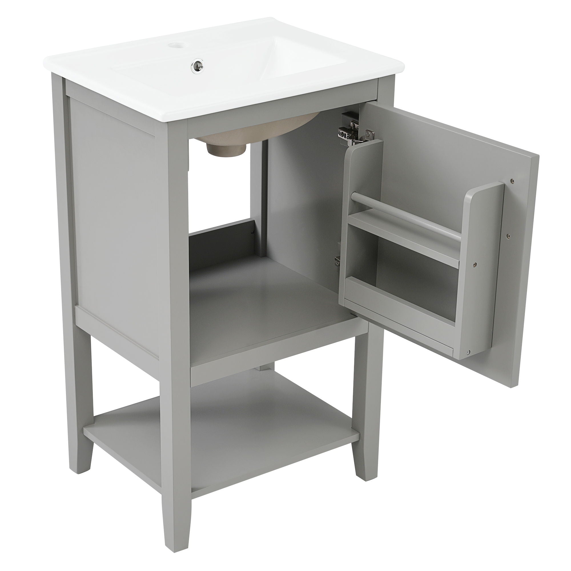 Modern Bathroom Vanity With Sink, Soft-Closing Door And Open Shelf
