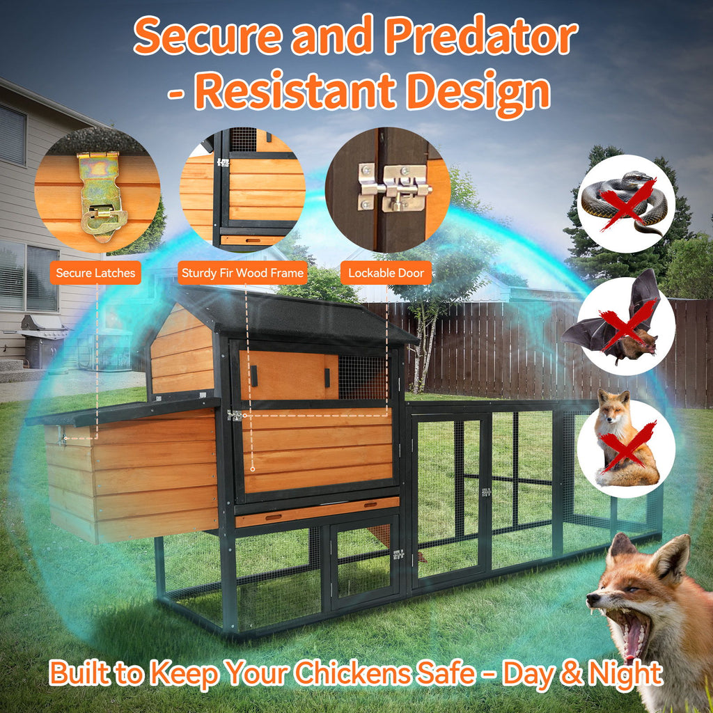 Chicken Coop, Large Outdoor Hen House & Run And Nesting Box Poultry Cage, Rabbit Hutch - Brown / Black