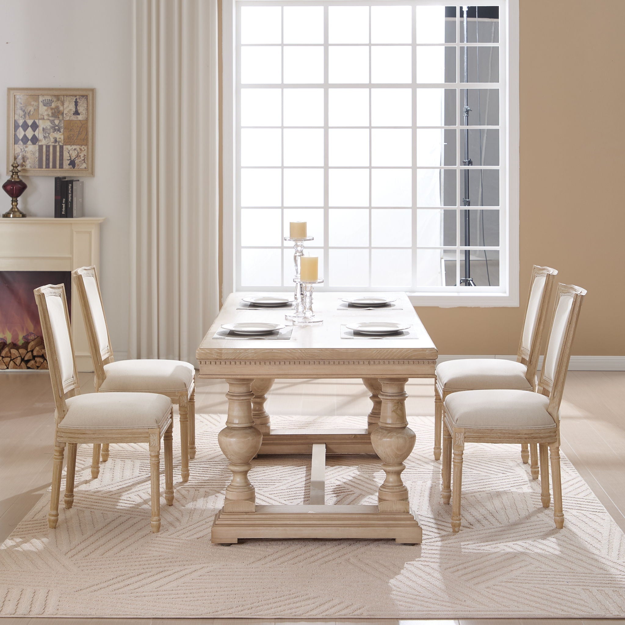 Dining Chairs Upholstered With T - Shaped Back (Set of 2) - Beige