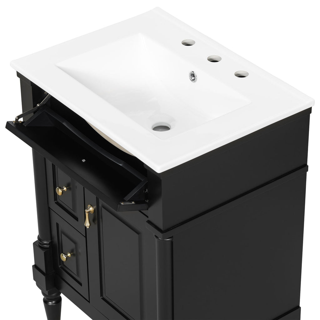 Freestanding Bathroom Vanity With Sink, Adjustable Shelf & Flip Drawer