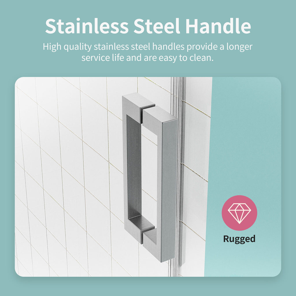 Frameless Sliding Shower Door With Soft- Close, 3 / 8" Tempered Glass