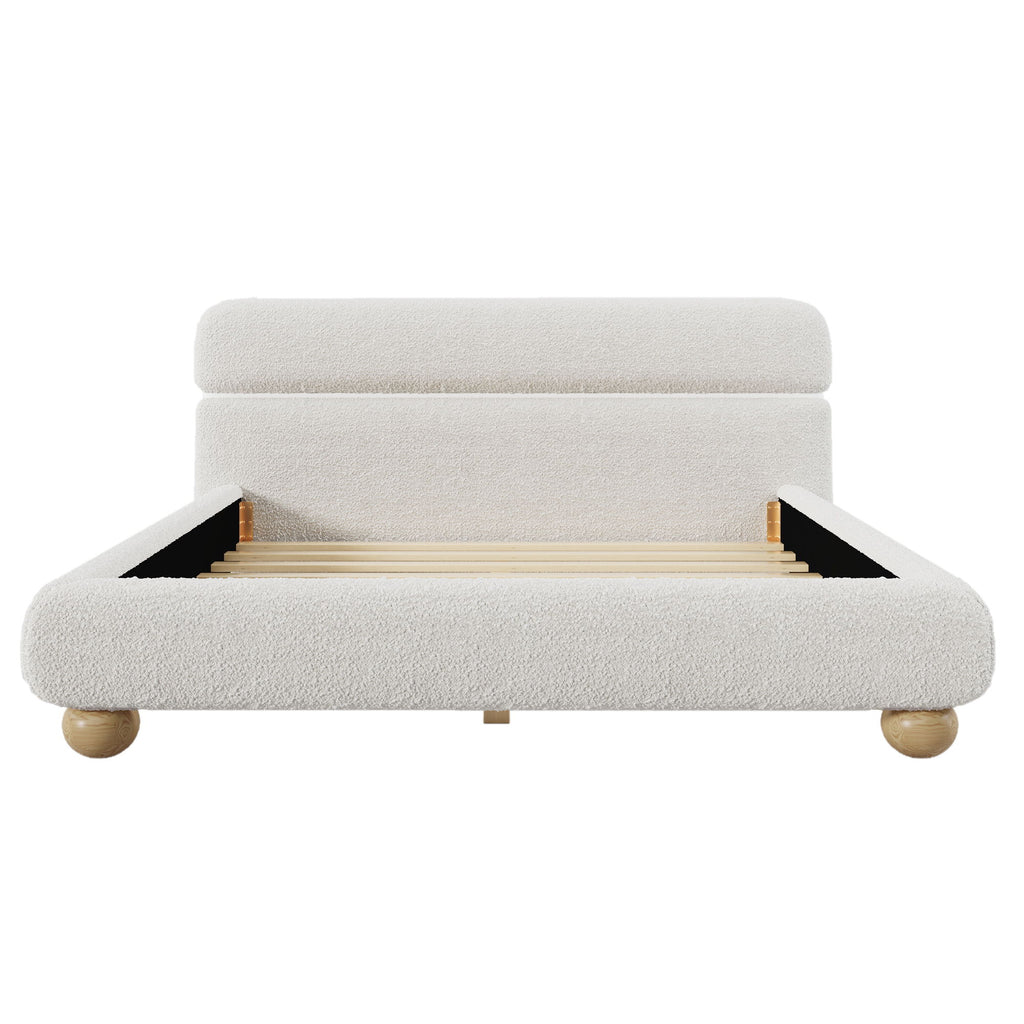 Queen Size Low Profile Upholstered Bed - White