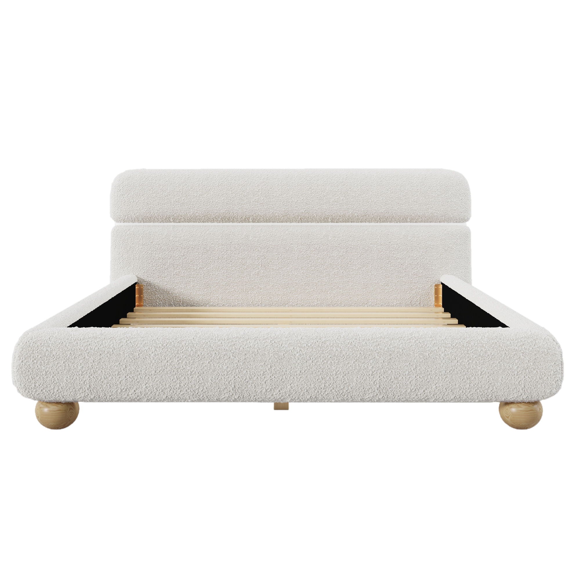 Queen Size Low Profile Upholstered Bed - White