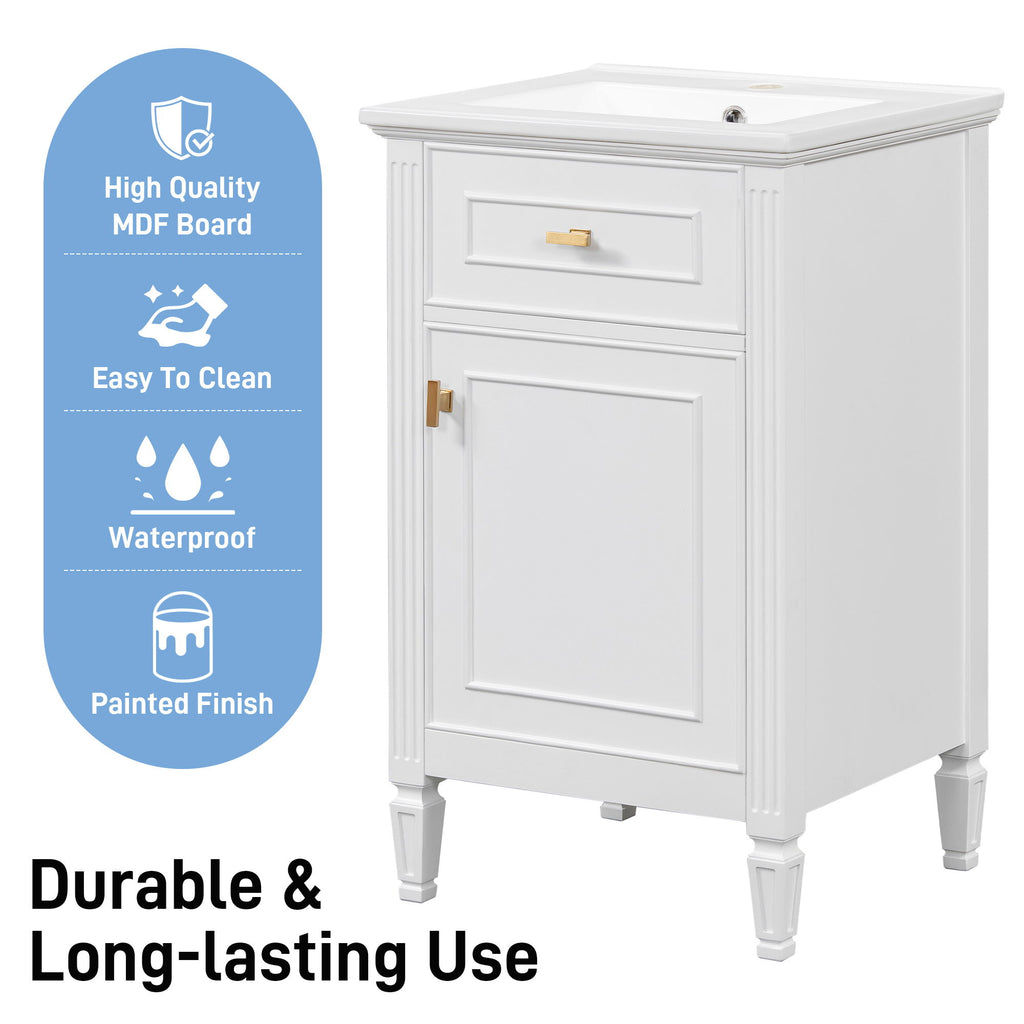 Bathroom Vanity With Sink, Adjustable Shelf, Tilt-Out Drawer