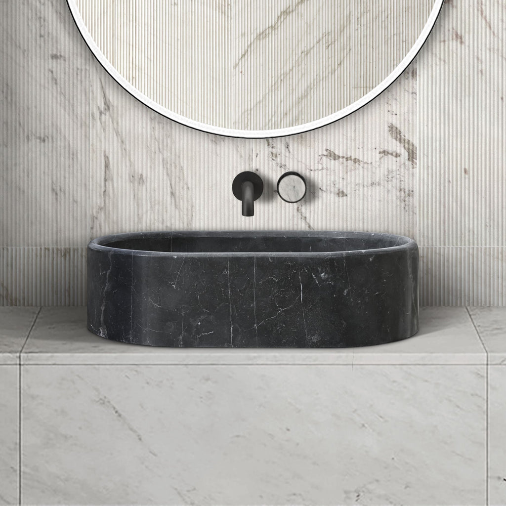 Vessel Sink, Oval Basin, Solid Above-Counter Vanity, Bowl For Master Bathroom - Dark Gray