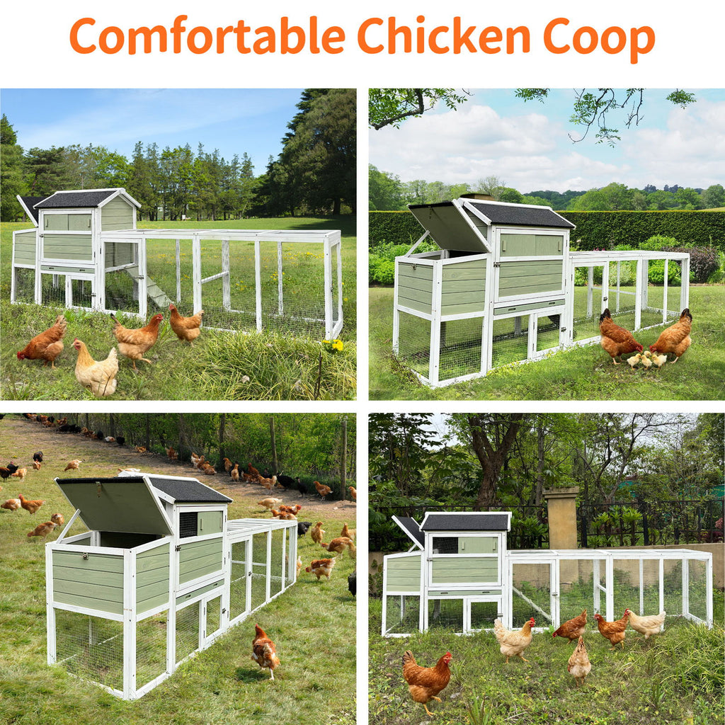Chicken Coop, Large Outdoor Hen House With Run And Nesting Box Poultry Cage, Rabbit Hutch - Gray Green