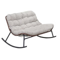 Double Wide Rocking Papasan Chair, 2 Person Outdoor Lounge Seating - Acacia Wood / Beige