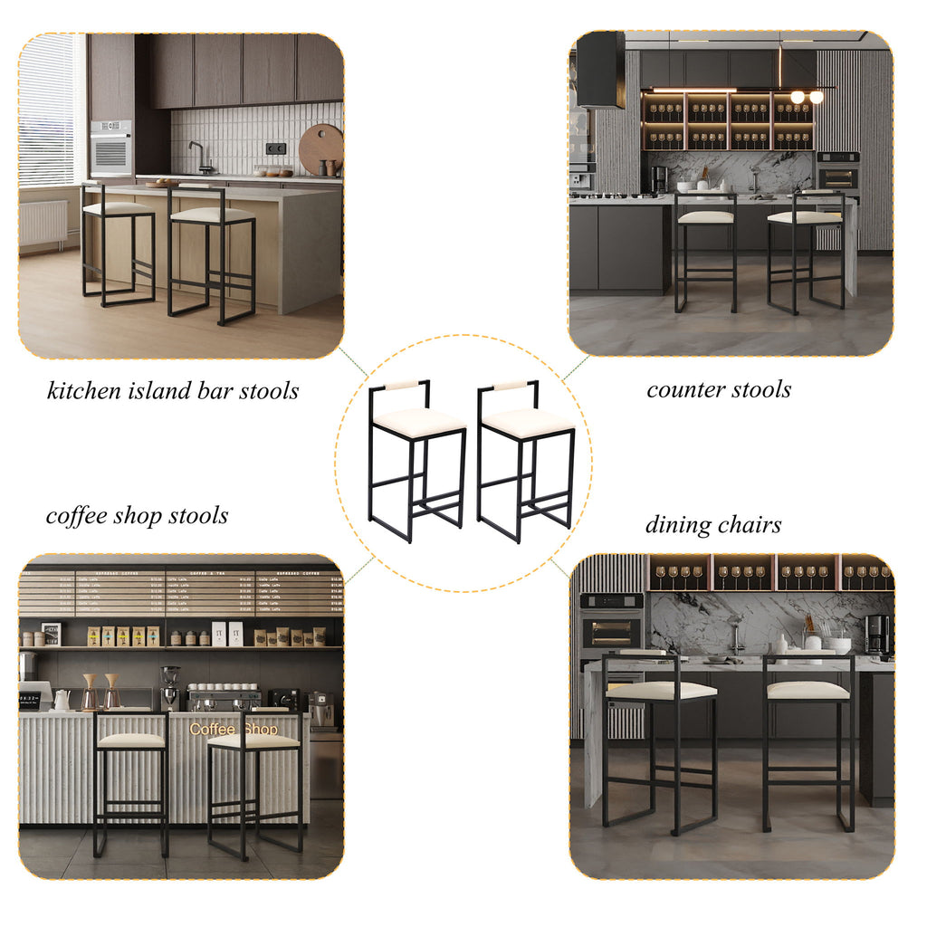 Elegant Bar Stool Set With Backrest And Footrest, Counter Height (Set of 2)