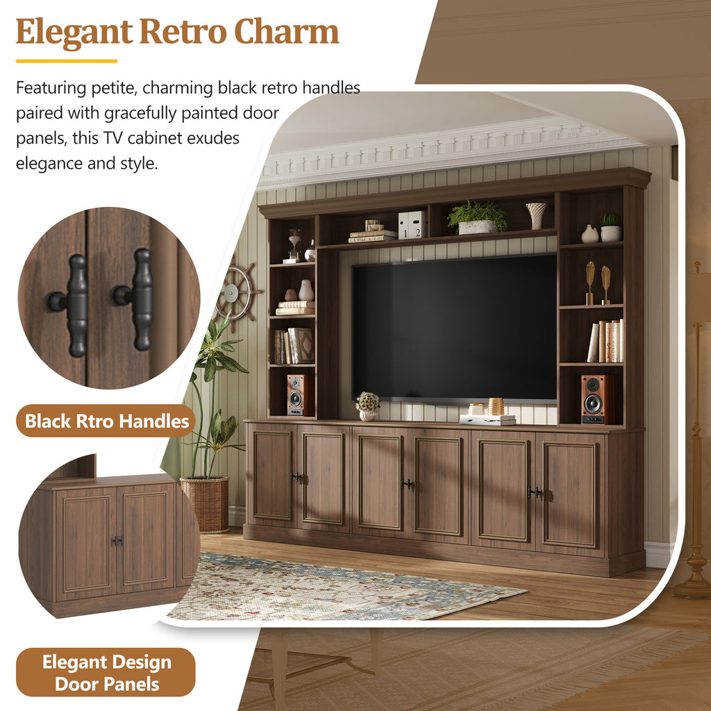 4 Piece Wall Unit Entertainment Center With Bookshelf, TV Stand With Adjustable Shelf For Living Room - Walnut