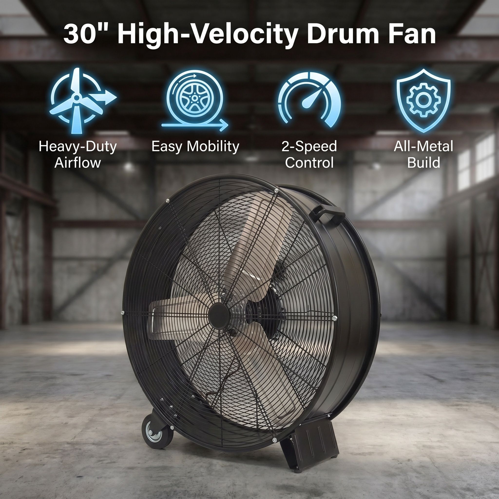 Velocity Drum Fan With 2 Speed - Black