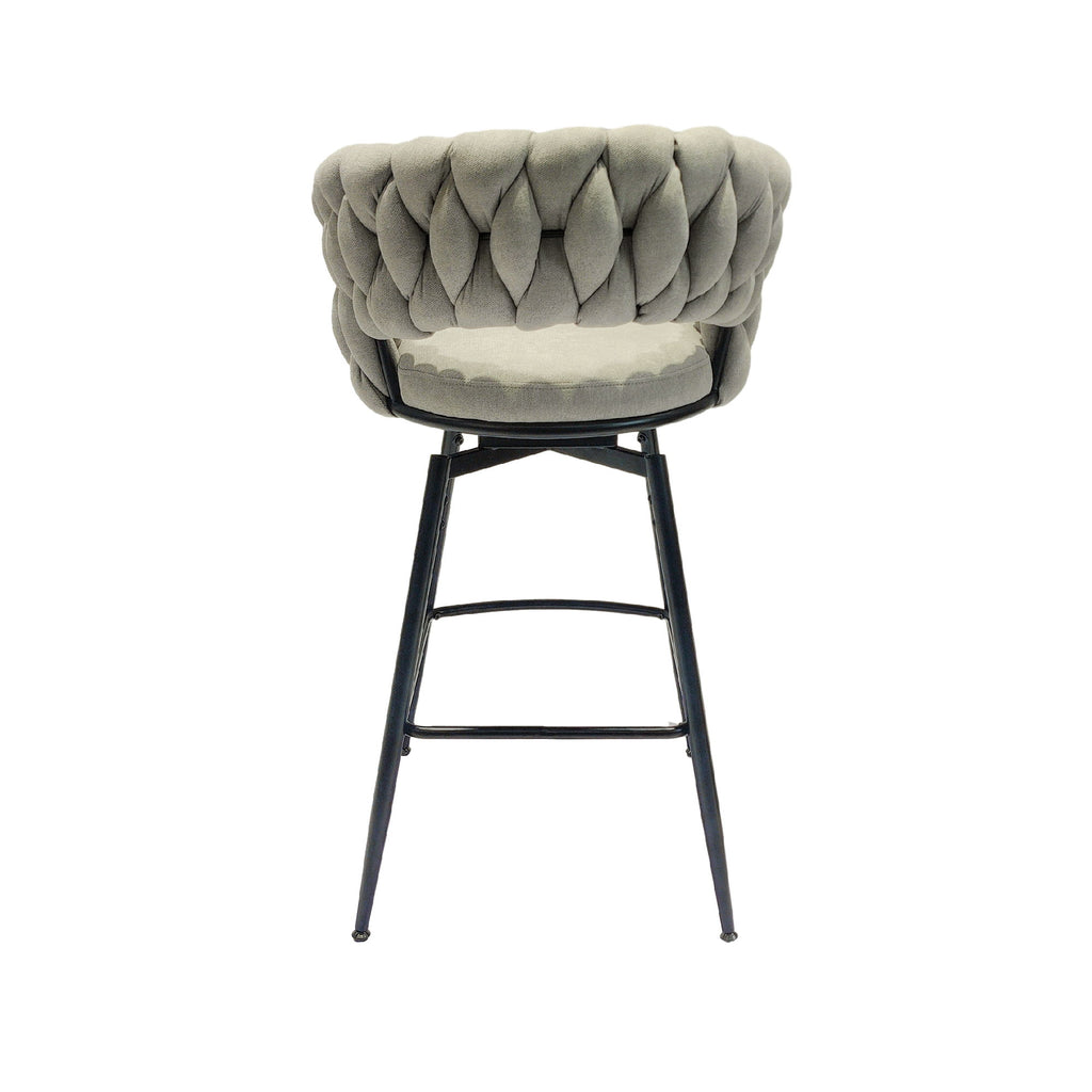 28" Bar Chair Linen Woven Bar Stool (Set of 2) Upholstered With Legs, 360 Swivel, Counter Arm Chairs With Back Footrest - Gray
