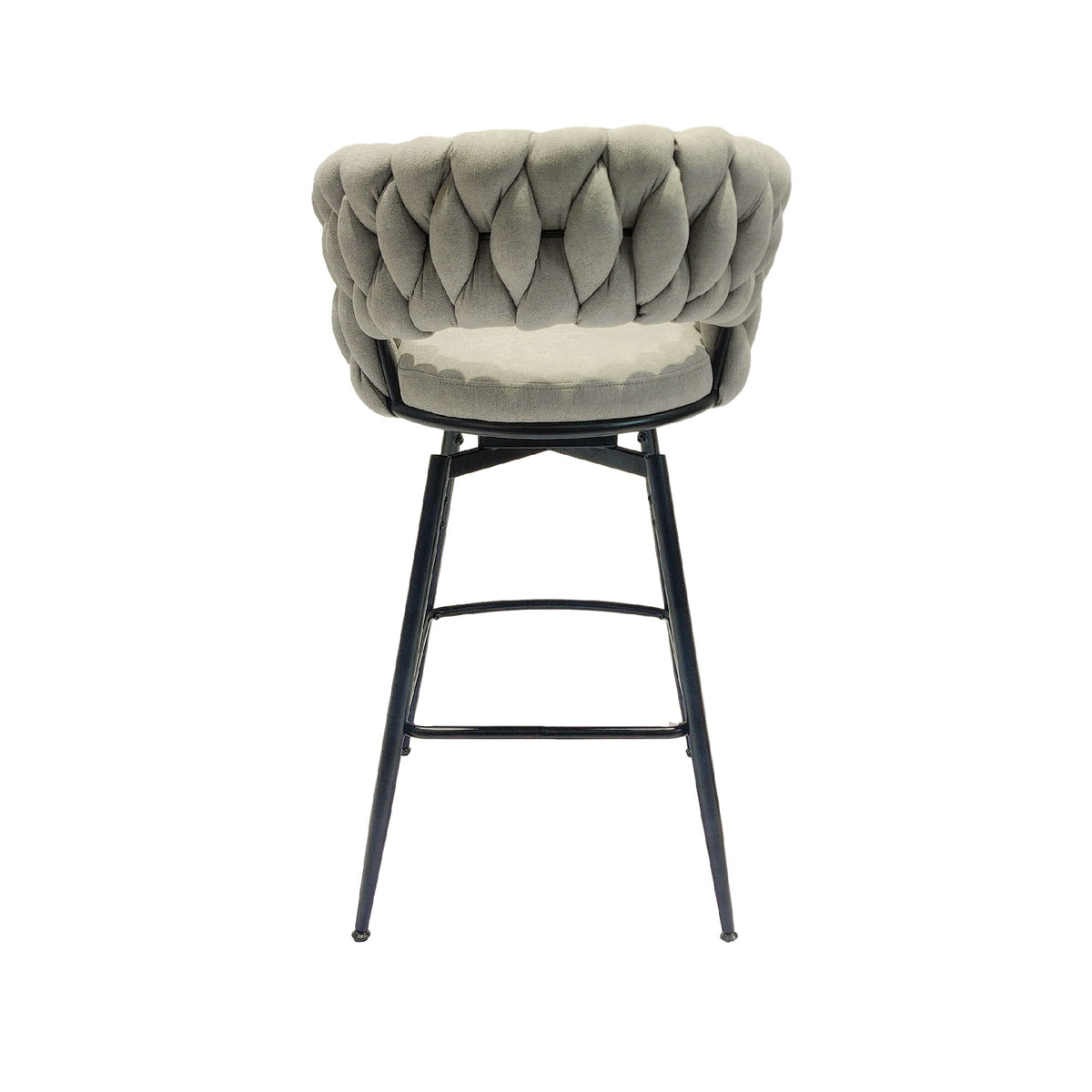 28" Bar Chair Linen Woven Bar Stool (Set of 2) Upholstered With Legs, 360 Swivel, Counter Arm Chairs With Back Footrest - Gray