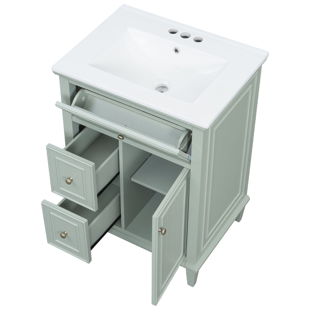 Modern Bathroom Vanity With Sink, Adjustable Shelf, 1 Flip Drawer & 2 Drawers