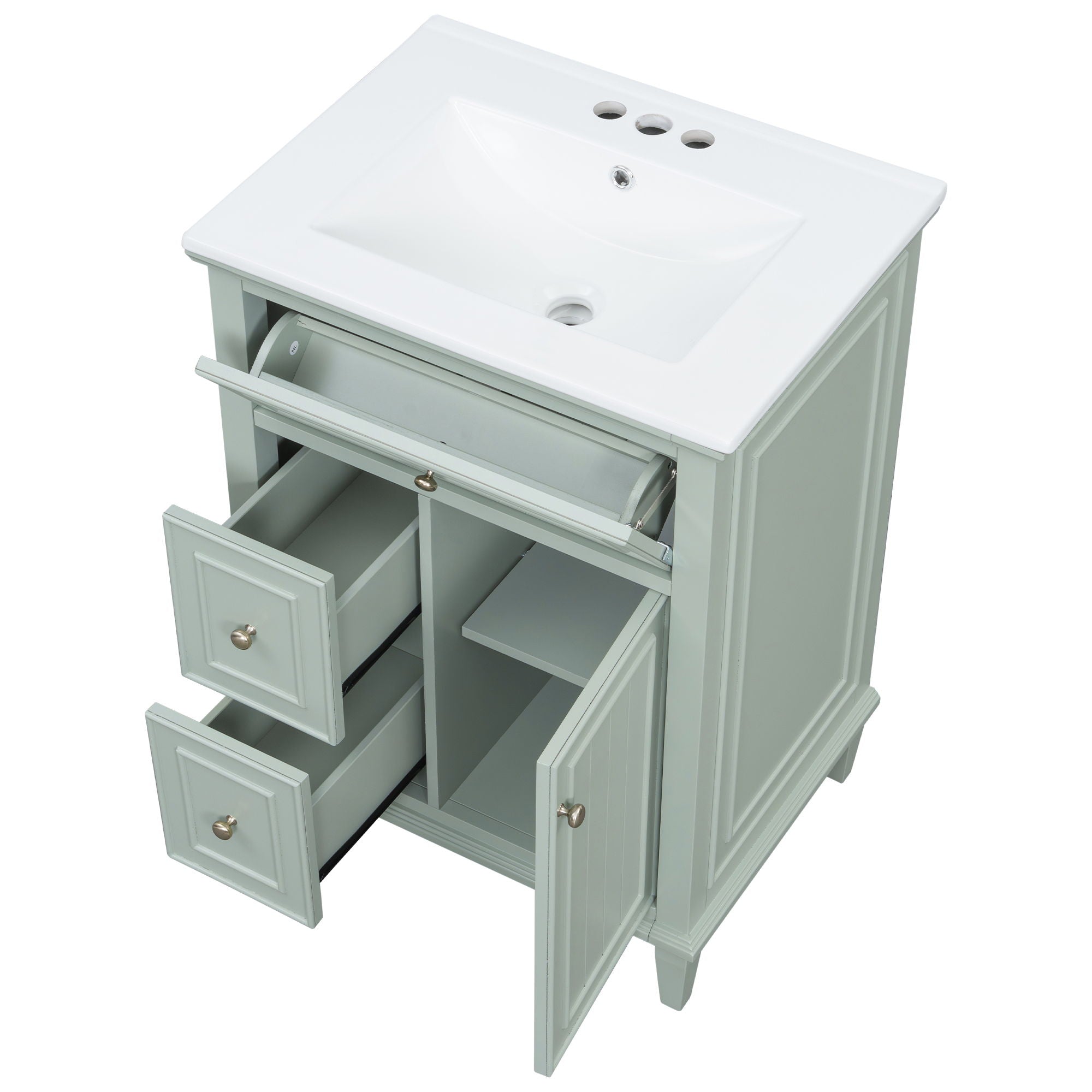 Modern Bathroom Vanity With Sink, Adjustable Shelf, 1 Flip Drawer & 2 Drawers