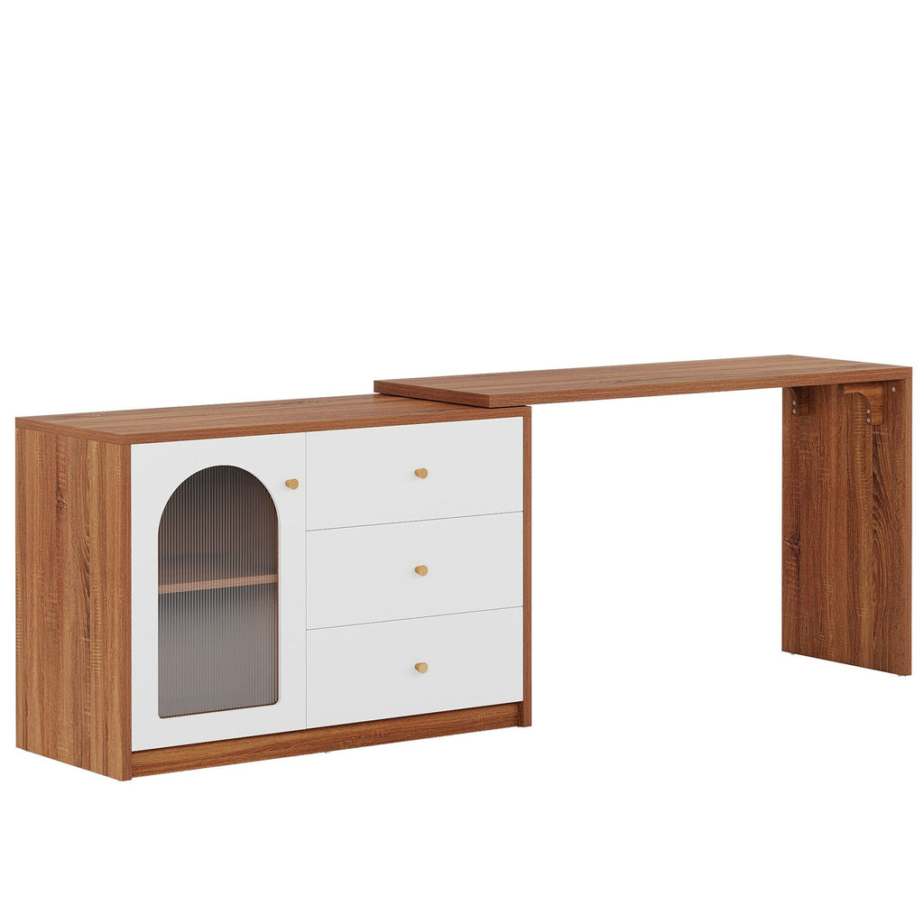 L - Shaped Computer Desk With Drawers, Reversible Corner Workstation For Home Office - Brown / White