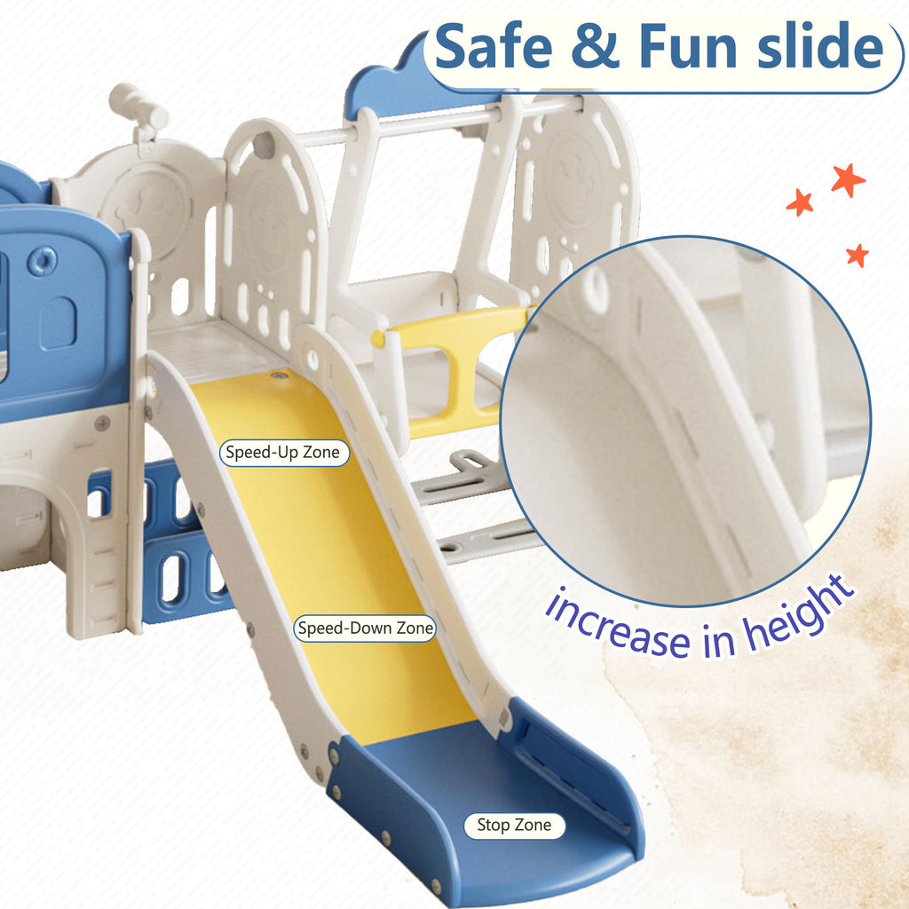 Oddler Slide Kids Slide For Toddlers, Playground With Basketball Hoop, Extra Long Aisle, Strong Swing - Blue / Yellow