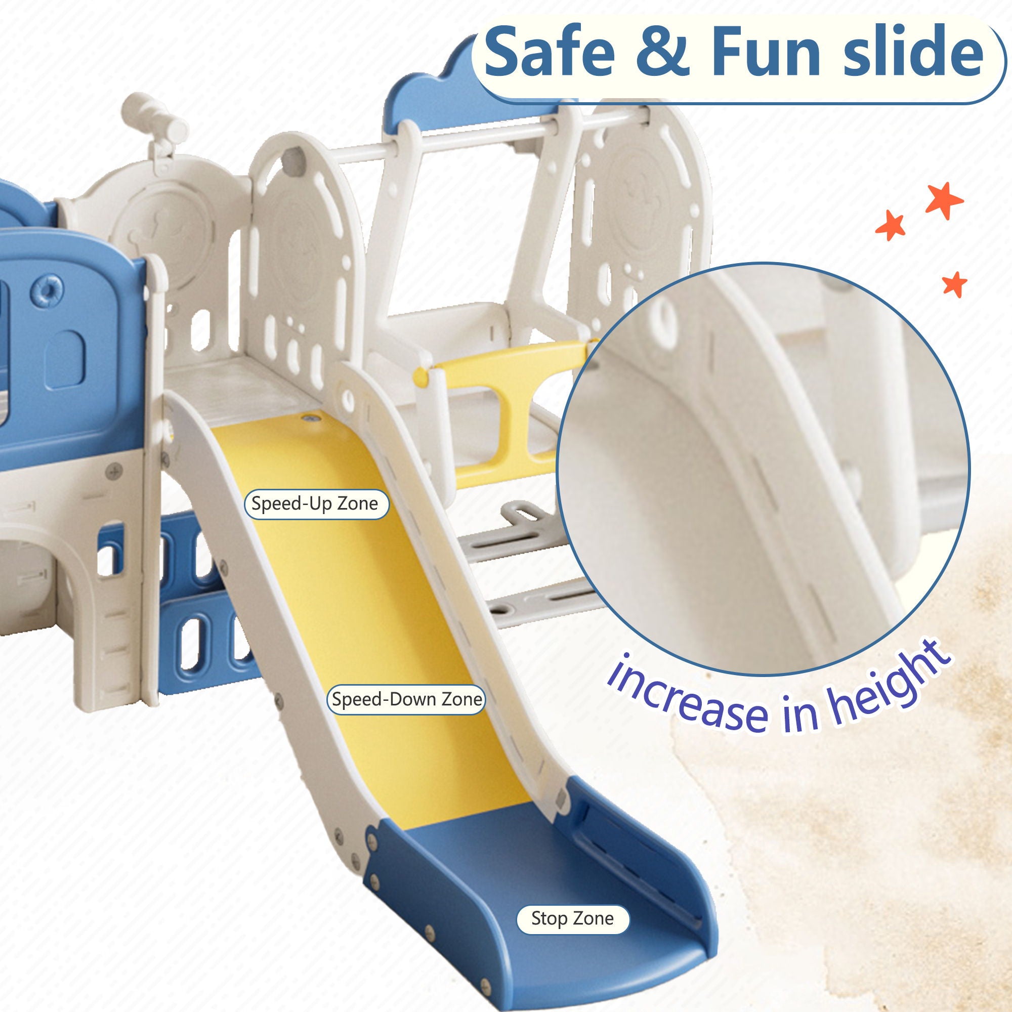 Oddler Slide Kids Slide For Toddlers, Playground With Basketball Hoop, Extra Long Aisle, Strong Swing - Blue / Yellow
