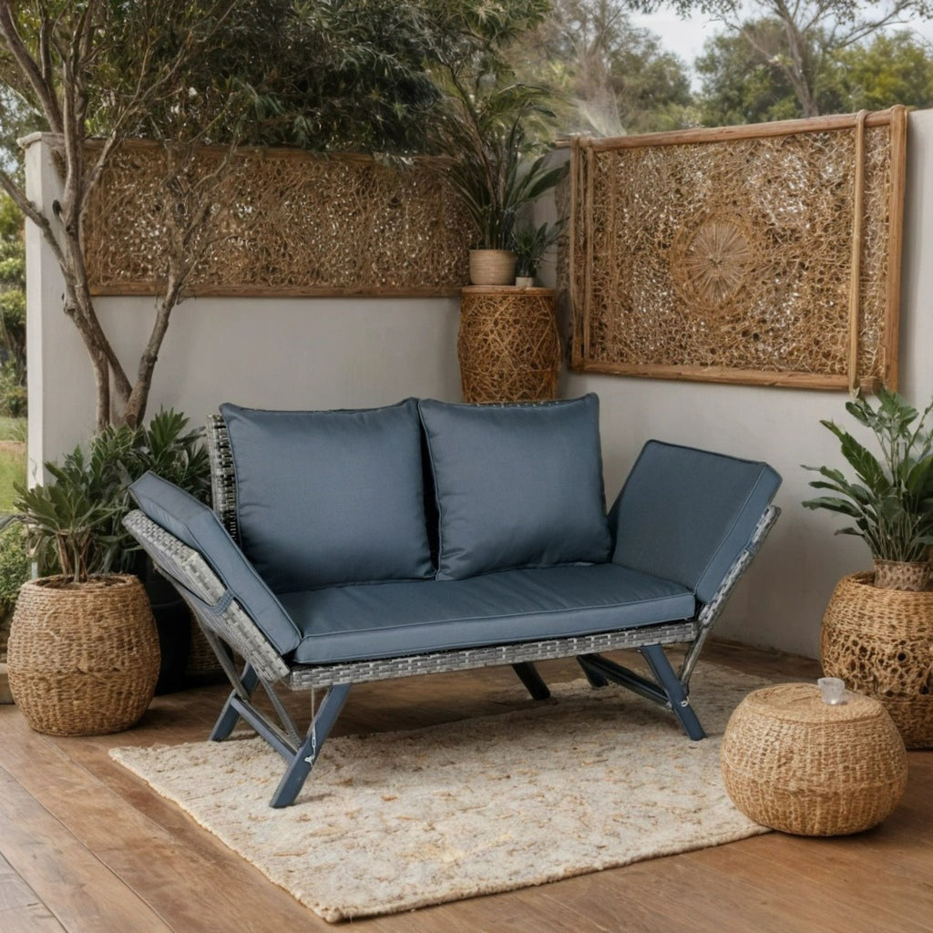 1 Pieces Patio Wicker Side Foldable Bench Patio Backyard Conversation Bench Gray Wicker - Dark Gray / Gray