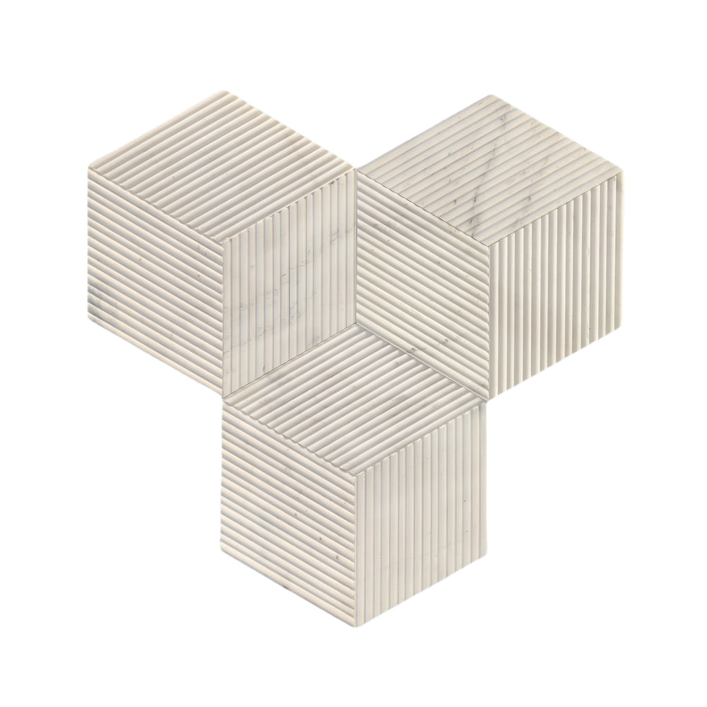 Hexagon Natural Stone Marble Tile, 3D Fluted (Set of 12)