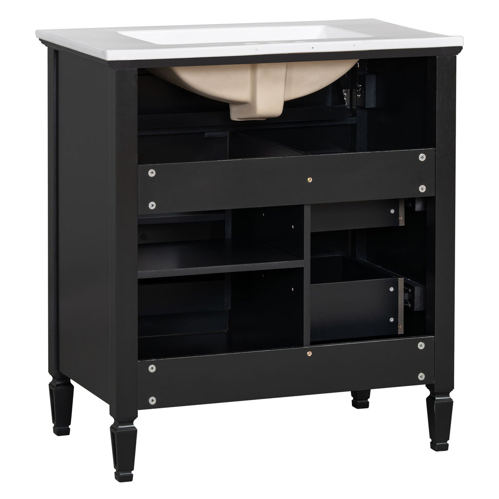 Modern Bathroom Vanity With Sink, 1 Flip Drawer And 2 Drawers, Adjustable Shelf