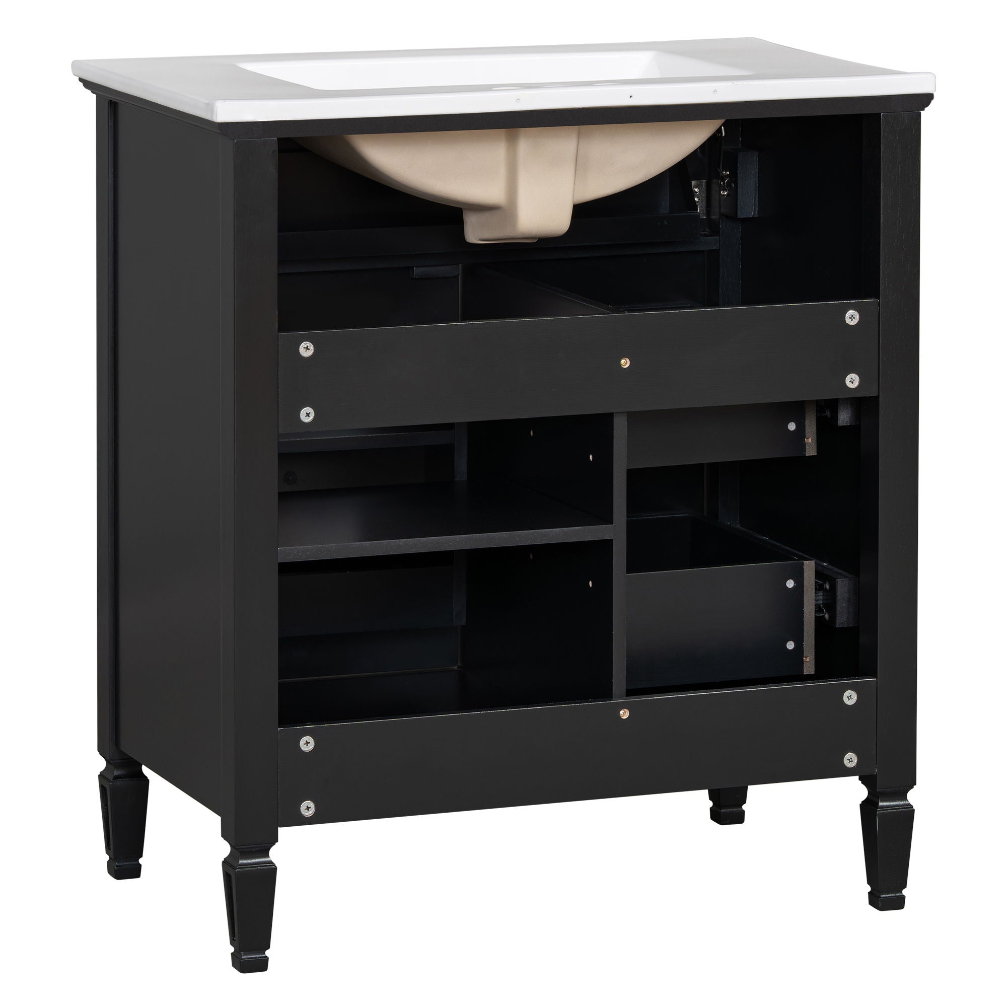 Modern Bathroom Vanity With Sink, 1 Flip Drawer And 2 Drawers, Adjustable Shelf