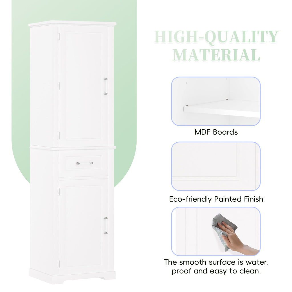 Tall Freestanding Bathroom Storage Cabinet With Adjustable Shelf, 2 Door Design