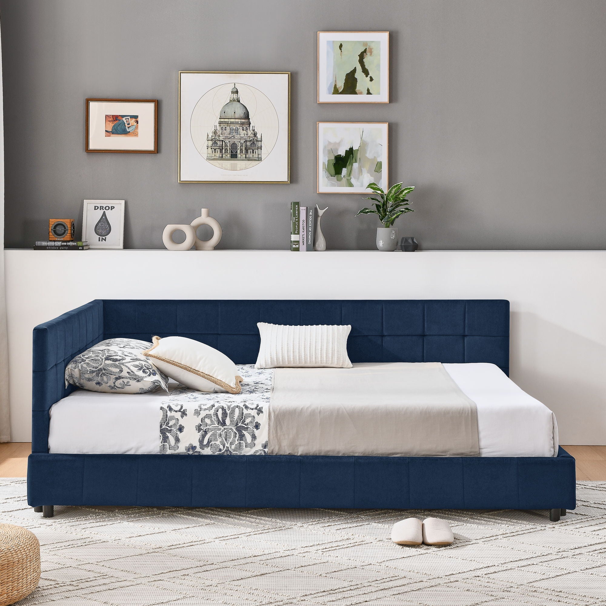 Elegant Design Storage Upholstered Tufted Bed Frame With Backrest And Armrests