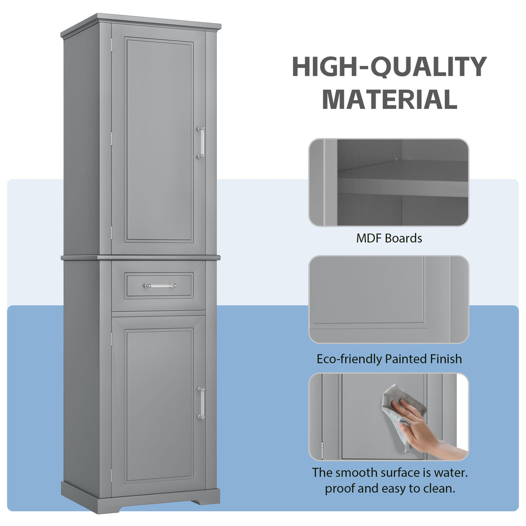 Tall Freestanding Bathroom Storage Cabinet With Adjustable Shelf, 2 Door Design