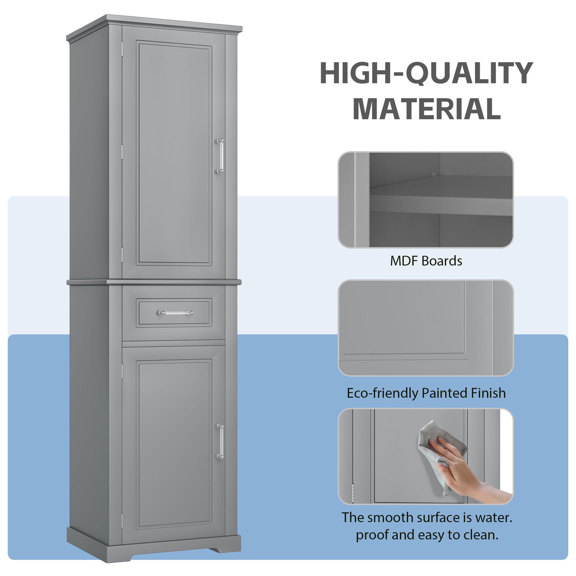 Tall Freestanding Bathroom Storage Cabinet With Adjustable Shelf, 2 Door Design