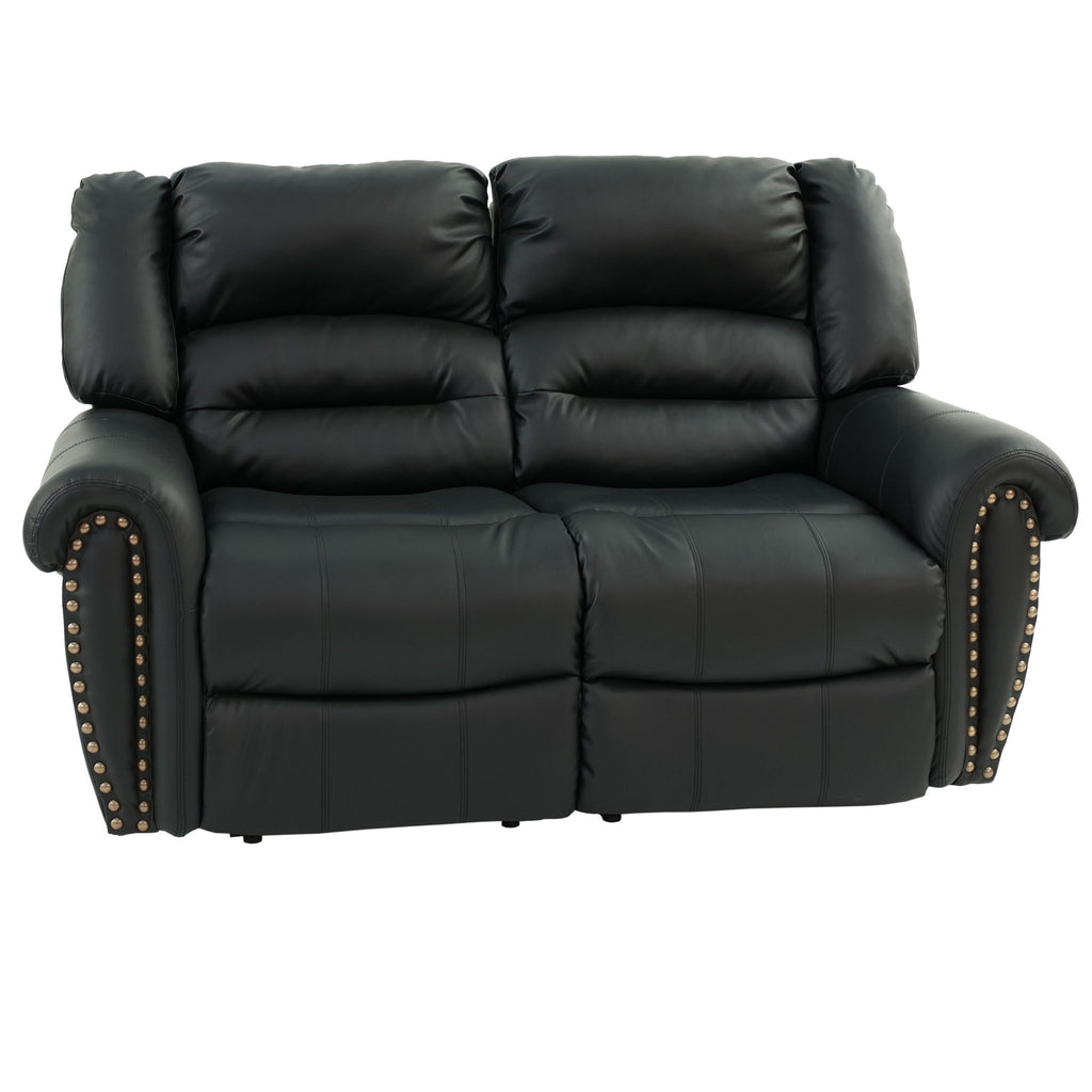 Plush Relax Power Reclining Loveseat 2 Seat Couch With USB Charging Armrest Cushion Living Room Furniture - Black
