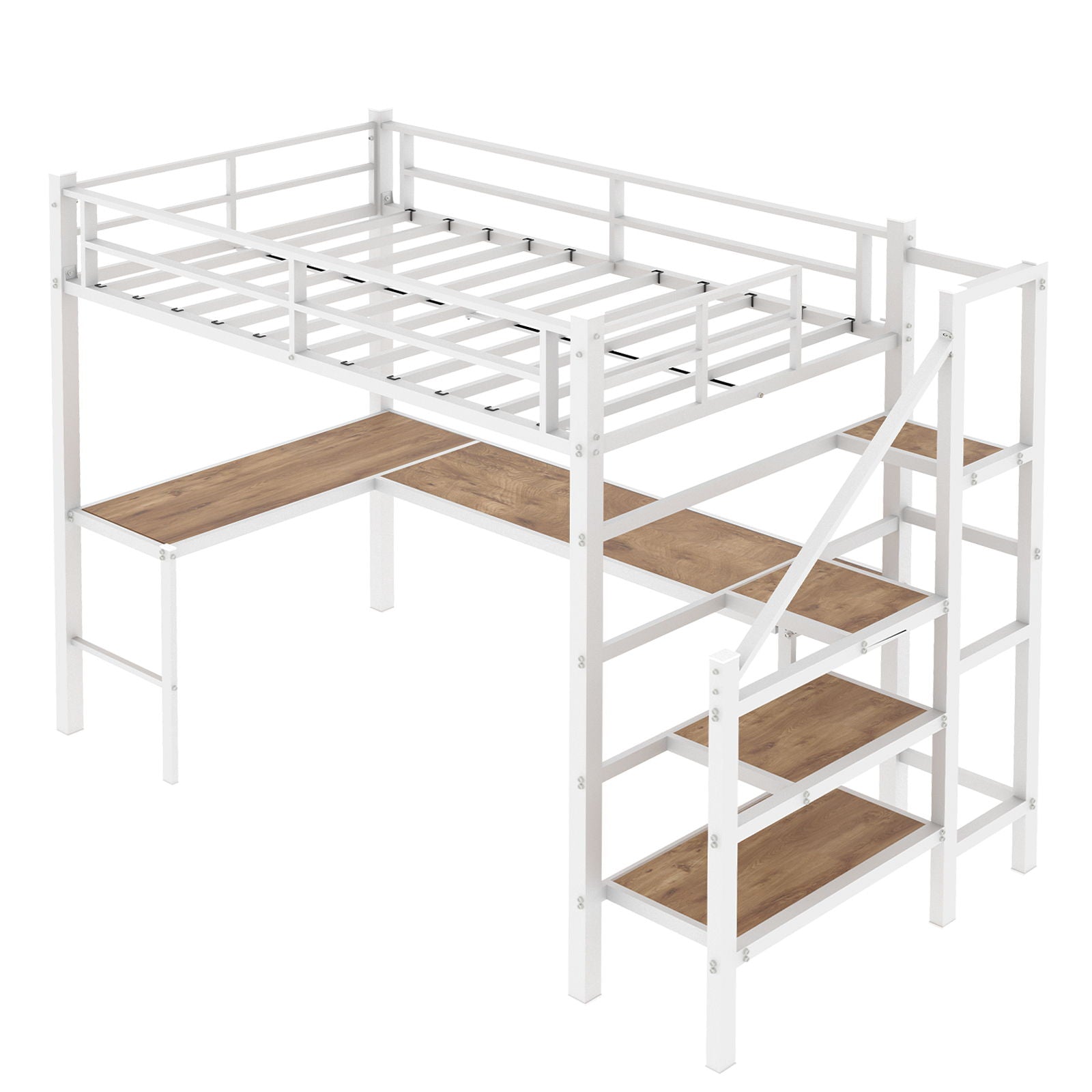 Loft Bed & L-Shaped Desk, Large Storage Space