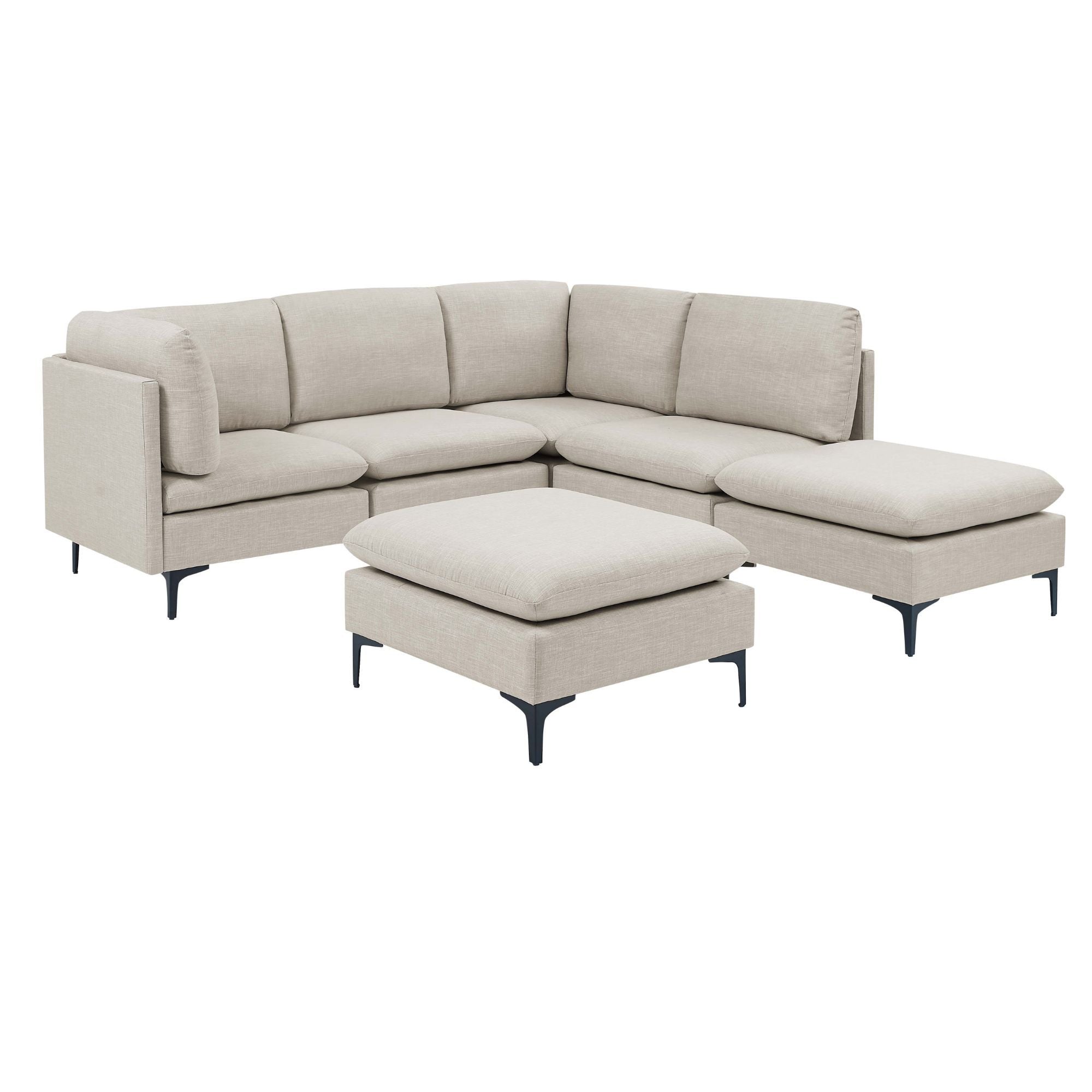 Upholstered Modular Sectional With Medium Firm Seat Cushion - Almond
