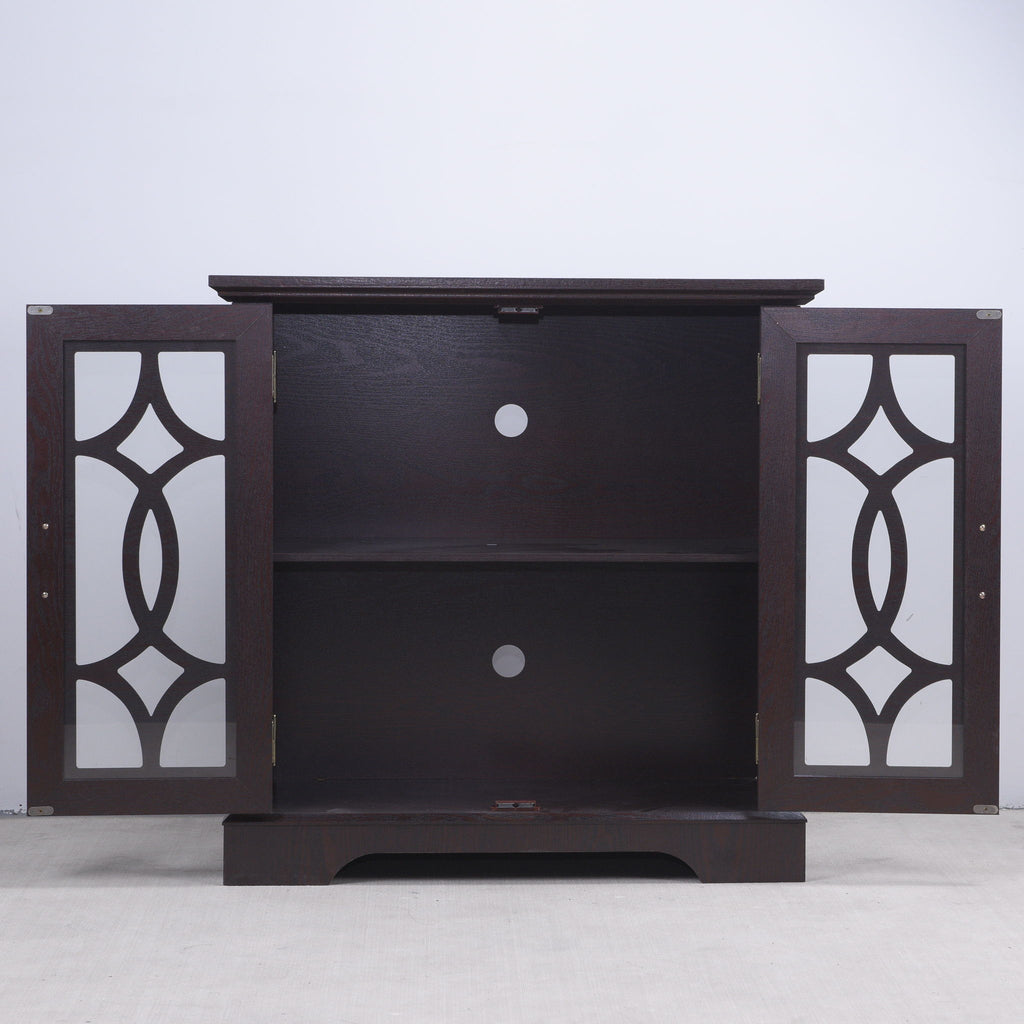 Modern Sideboard With Tempered Glass Doors - Ox Blood Red