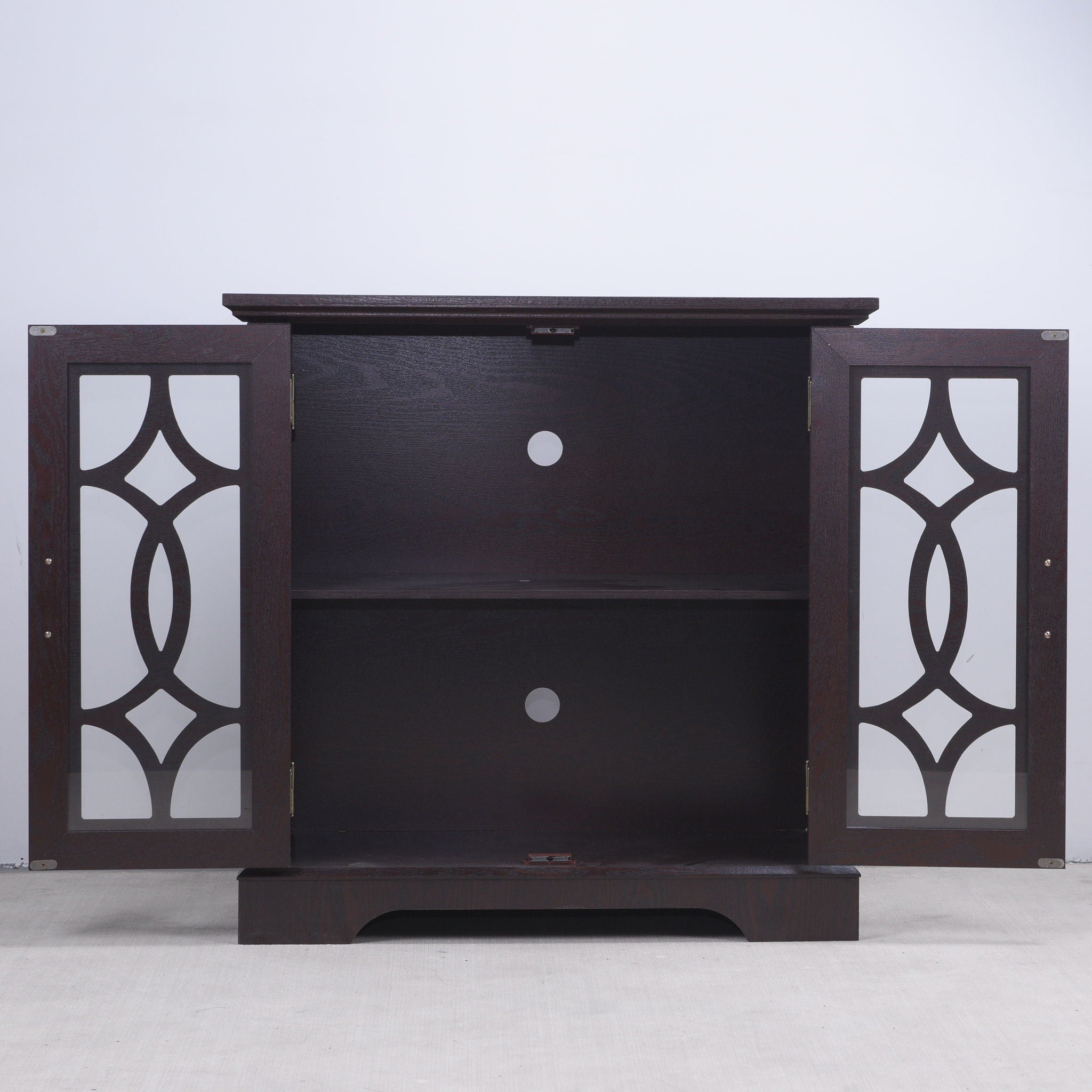 Modern Sideboard With Tempered Glass Doors - Ox Blood Red