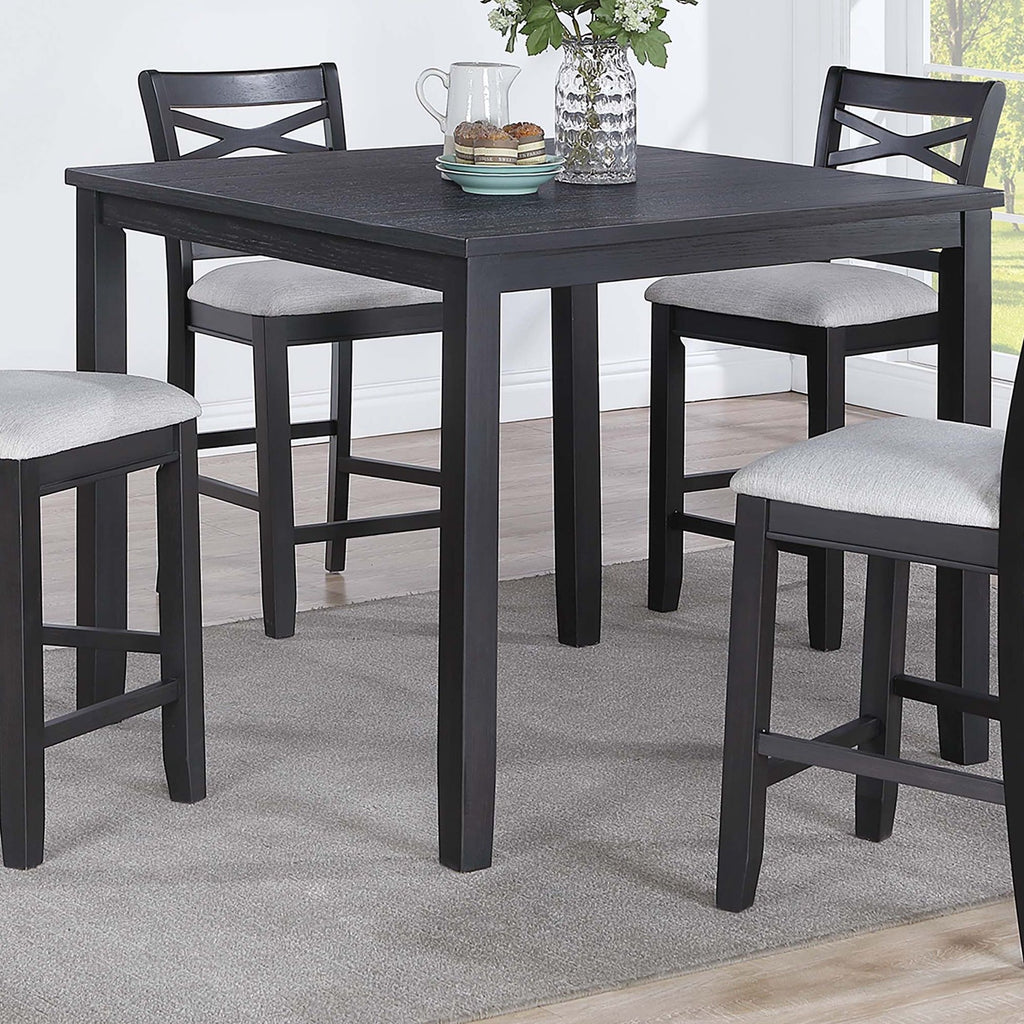 Dining Table Set With 4 Cross Back Chairs, Upholstered Cushions - Charcoal