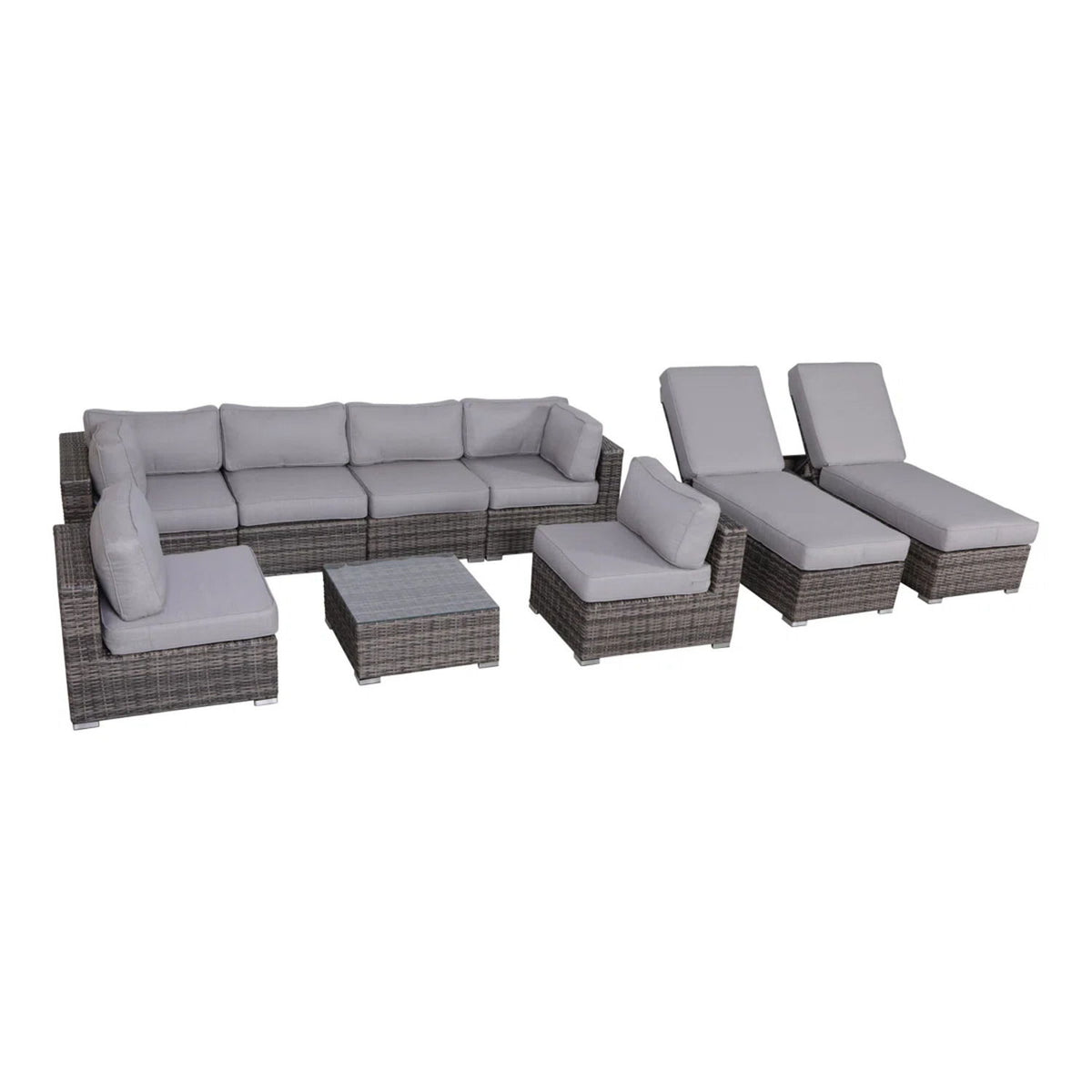 8 Person Rattan Wicker Patio Seating Group With Plush Cushions - Gray Mix