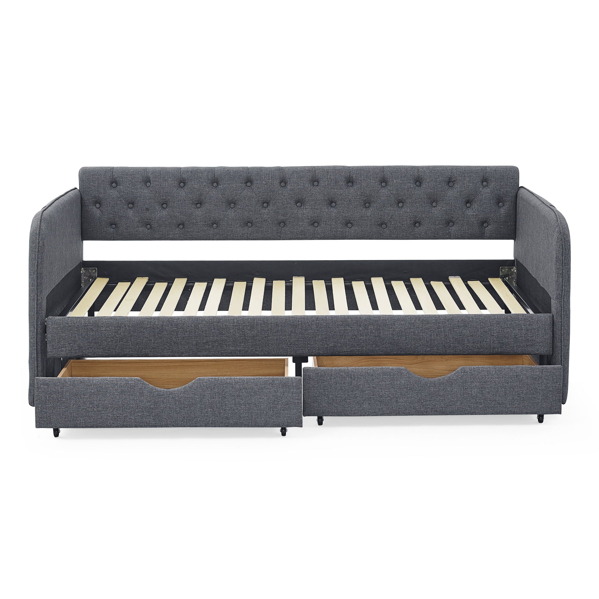 Daybed With Trundle And Storage Drawers, Flat Arms With Pocket