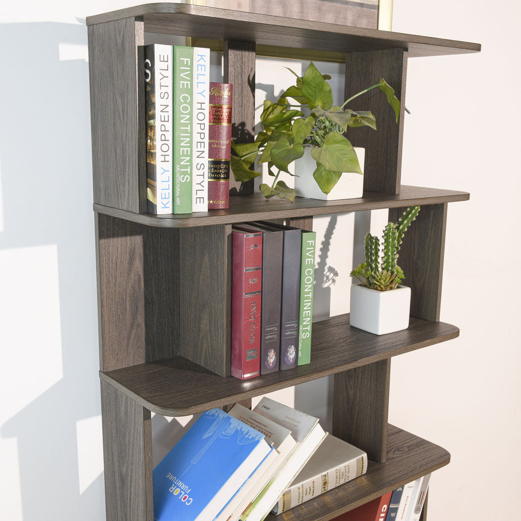 5 Tier Open Bookshelf, Free Combination Storage Shelving For Living Room - Dark Brown
