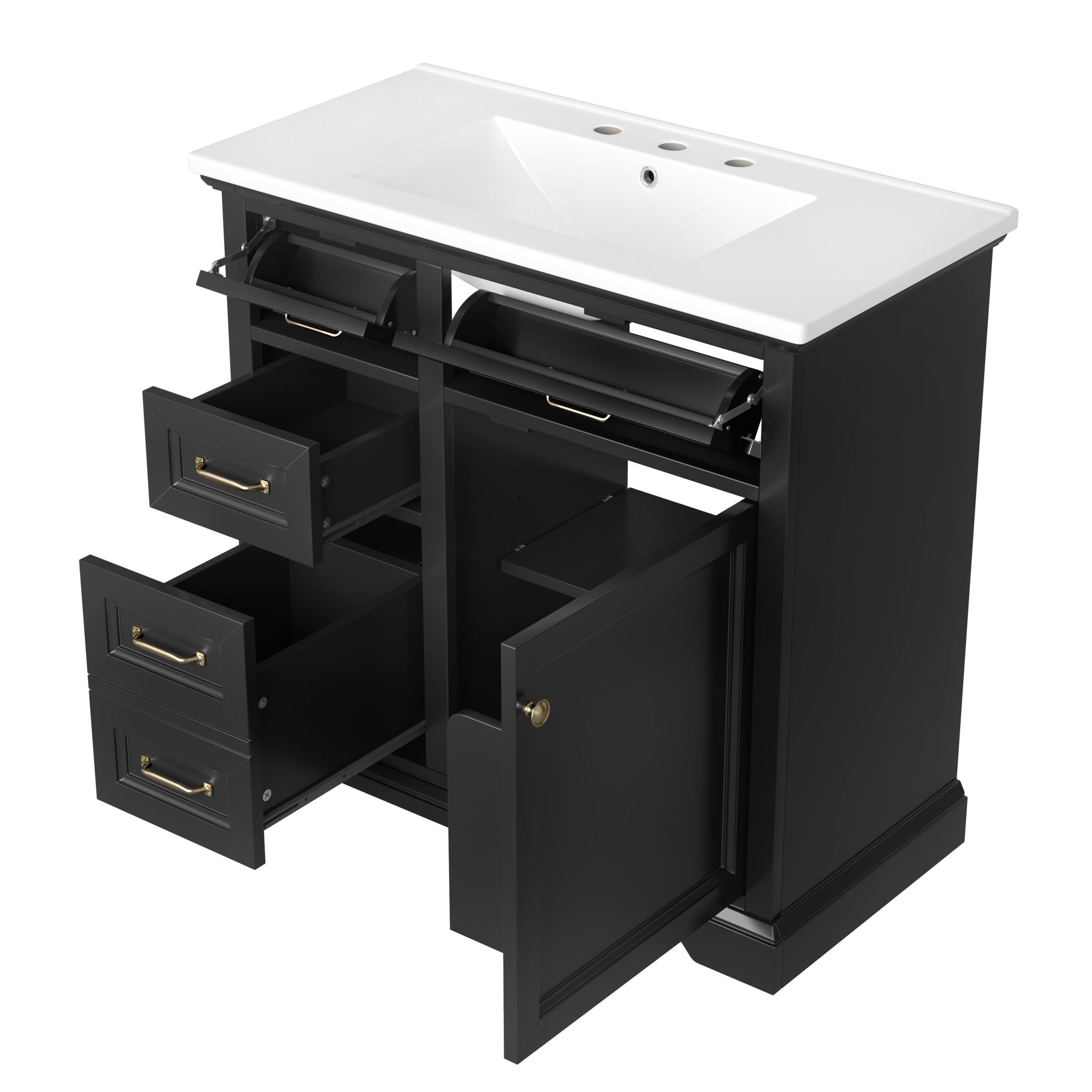 Modern Bathroom Vanity With Sink Top, 4 Drawers And 1 Soft-Close Door
