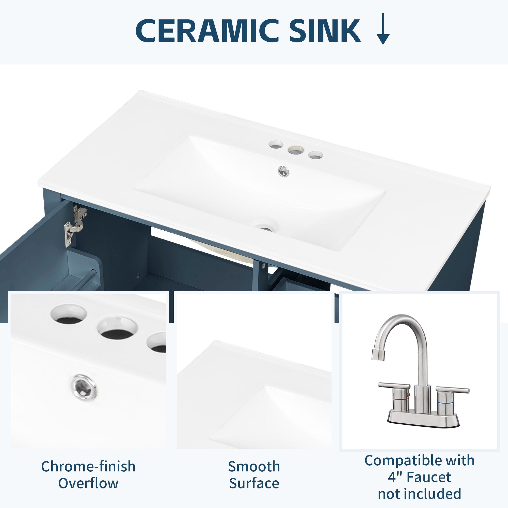 Modern Bathroom Vanity With Sink, 3 Drawers & Cabinet