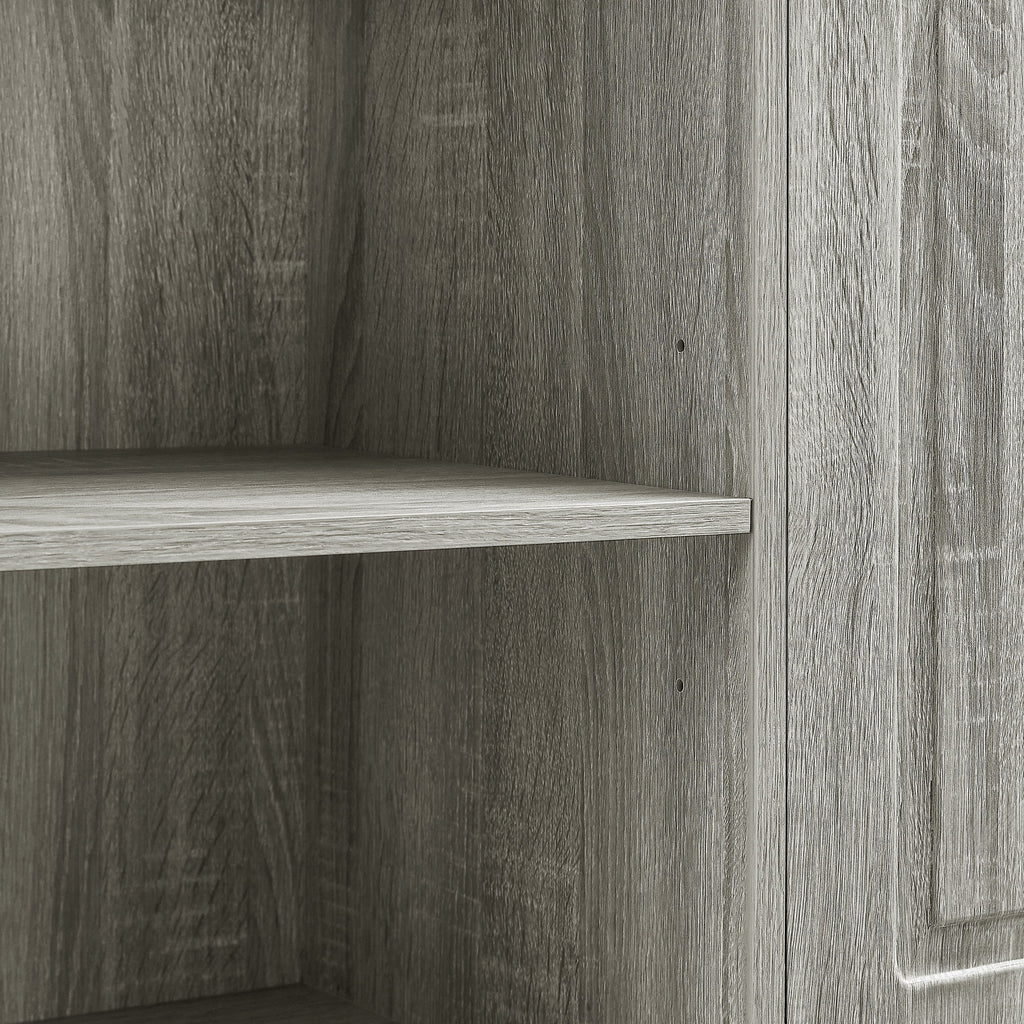 Modern Tall Storage Cabinet With Adjustable Shelves, Flip-Out Basket & Enclosed Doors