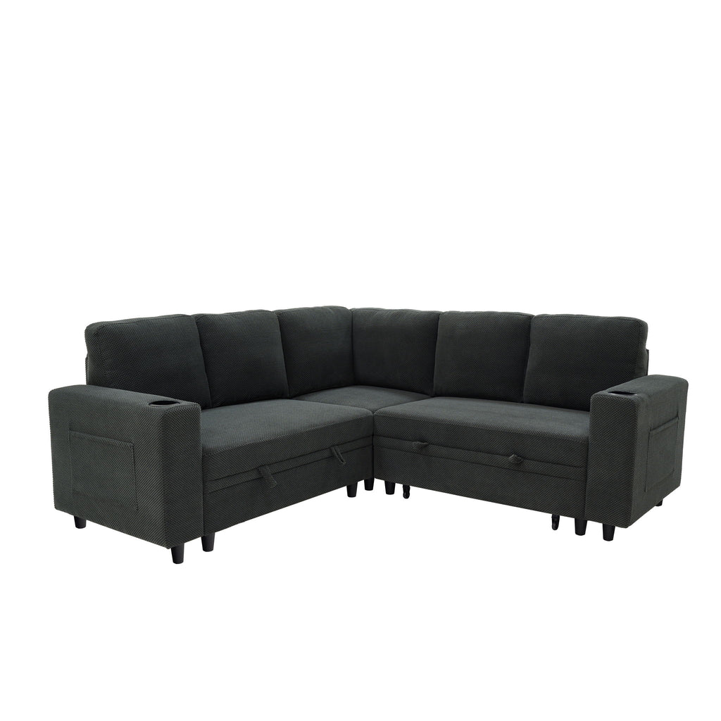 Upholstered L - Shape Sectional Sofa Bed With Pull Out Sleeper And Storage